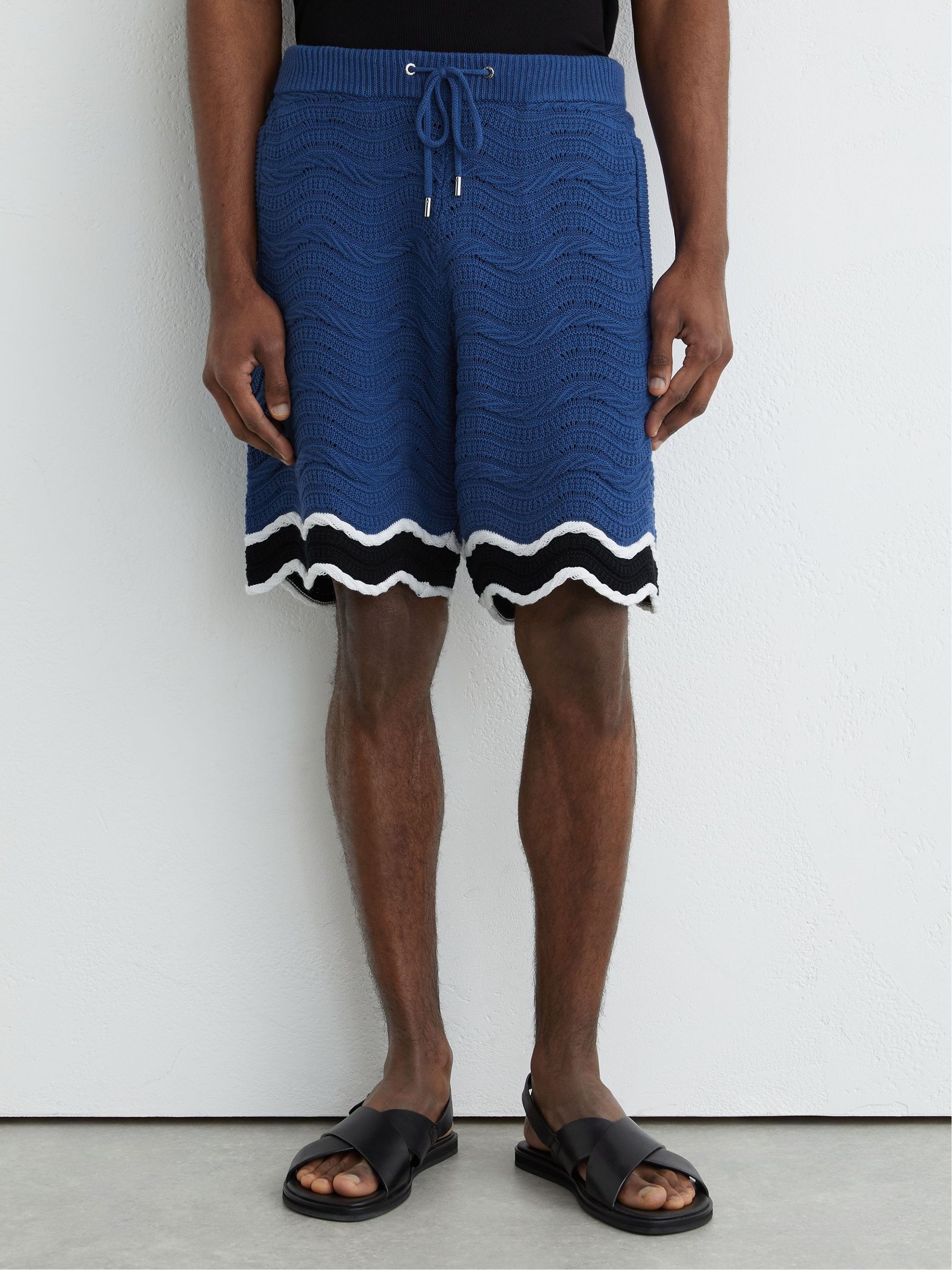 Cotton-Blend Wave-Knit Tipped Shorts in Blue - Image 4 of 7