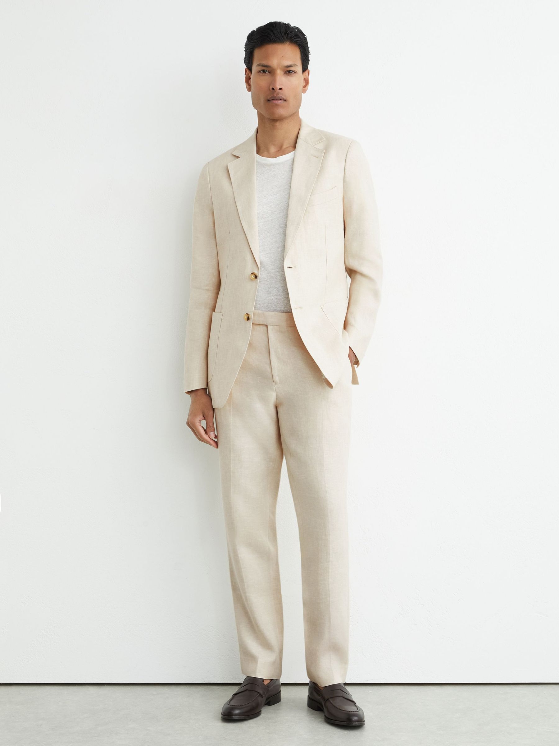 Classic-Fit Linen-Twill Suit Trousers in Stone - Image 1 of 7