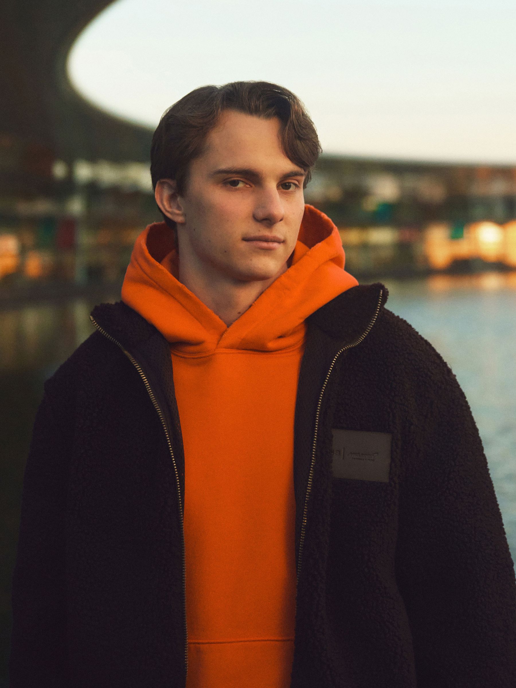 McLaren Racing Heavyweight Motif Hoodie Unisex-Fit in Papaya Orange - Image 3 of 12