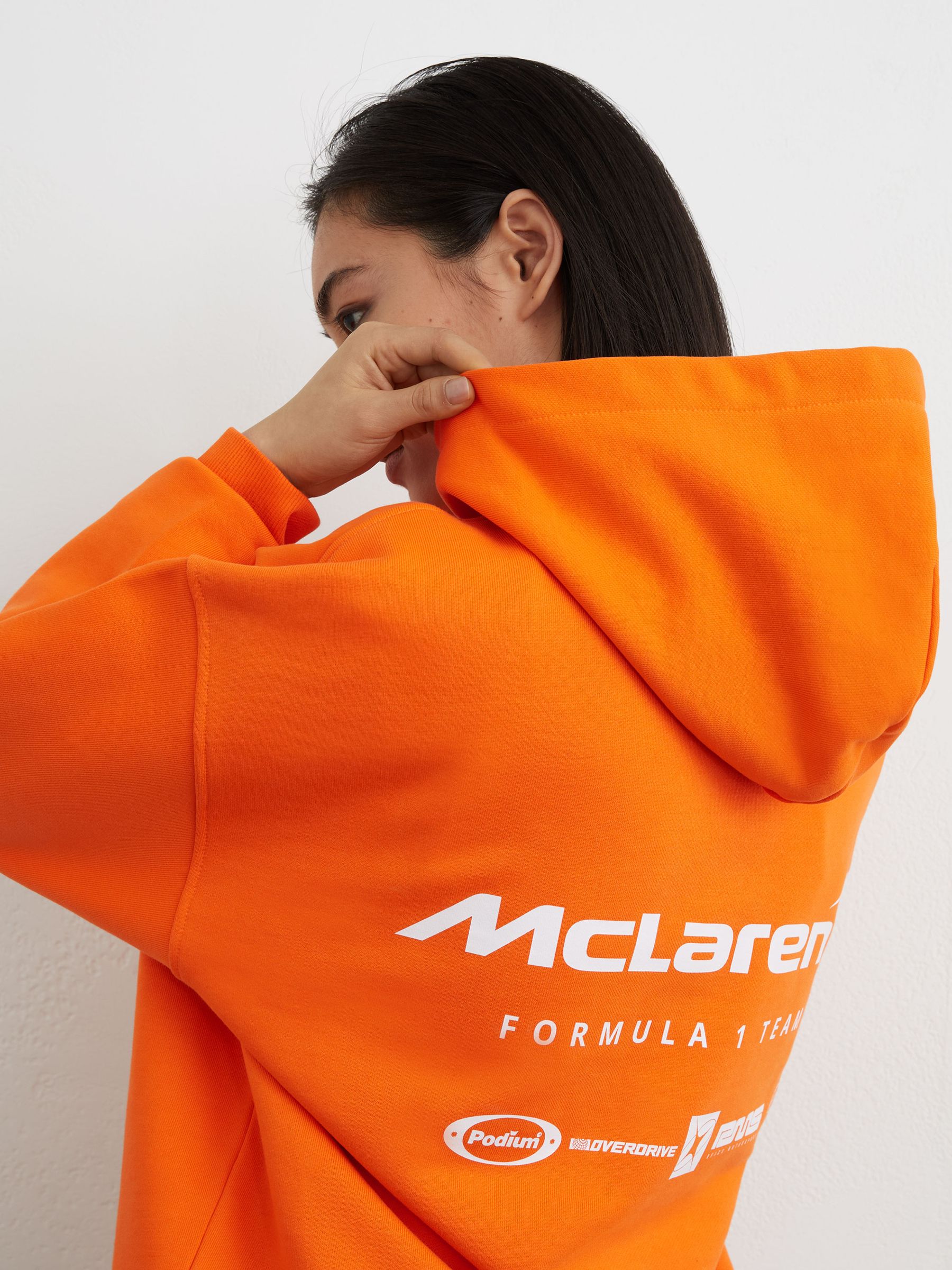 McLaren Racing Heavyweight Motif Hoodie Unisex-Fit in Papaya Orange - Image 8 of 12