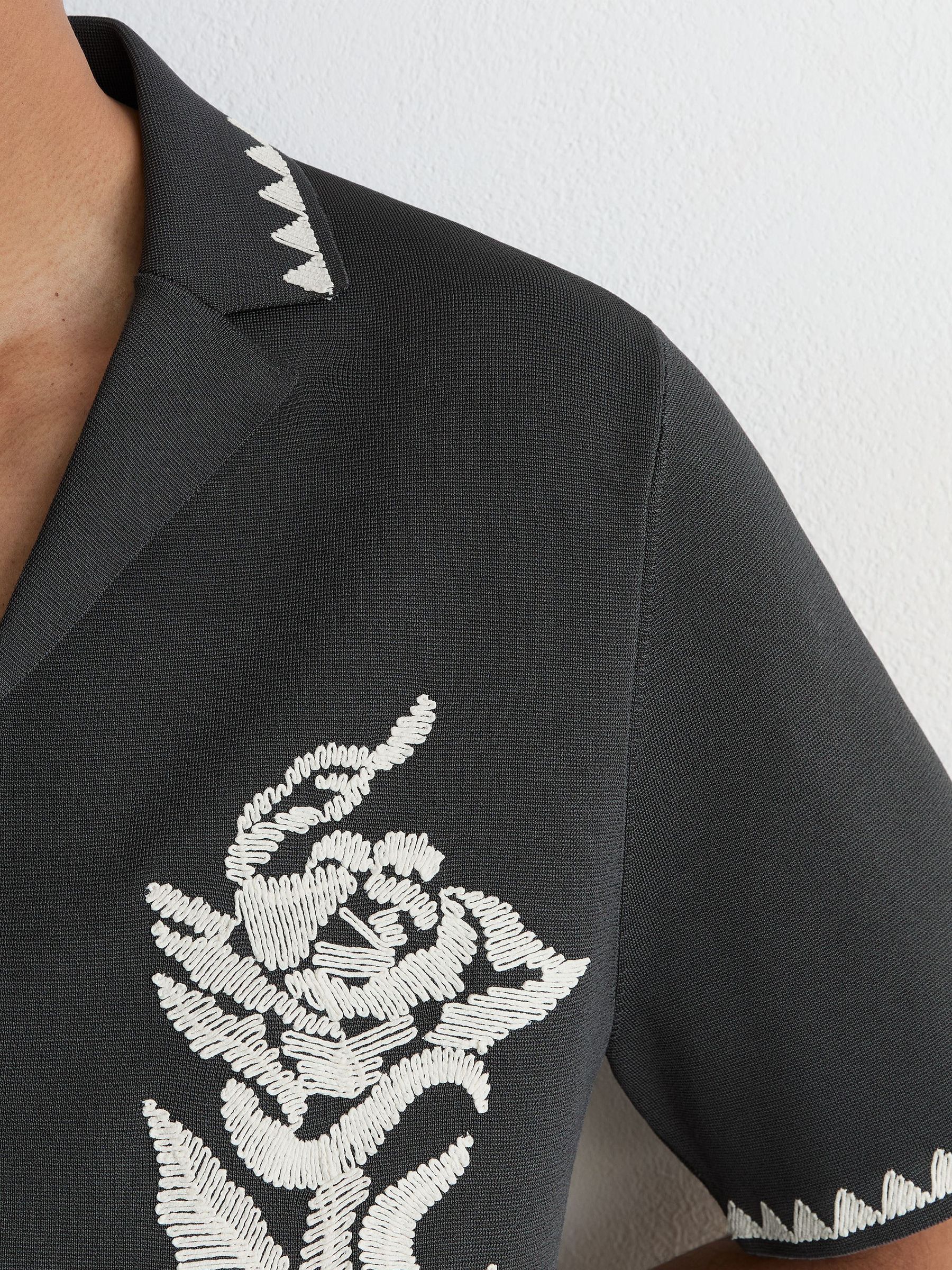 Floral-Embroidered Knitted Shirt in Anthracite Grey - Image 3 of 5