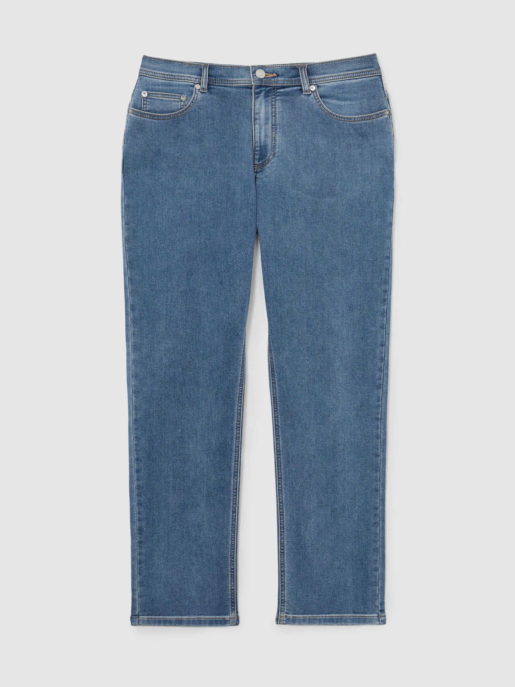 Soft-Stretch Straight-Leg Jeans in Light Wash Blue - image 1