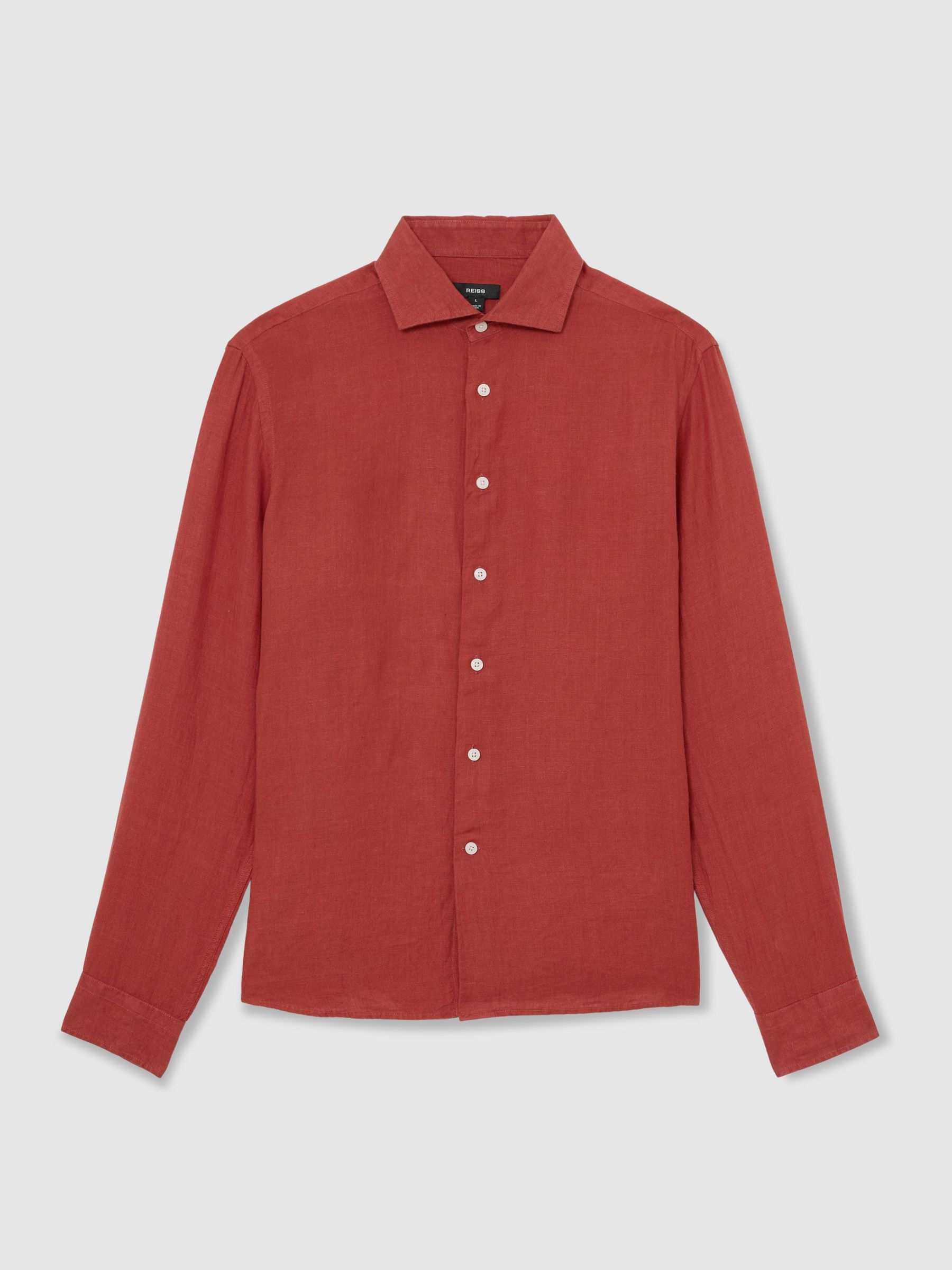 Linen Cutaway-Collar Regular-Fit Shirt in Brick Red - image 1