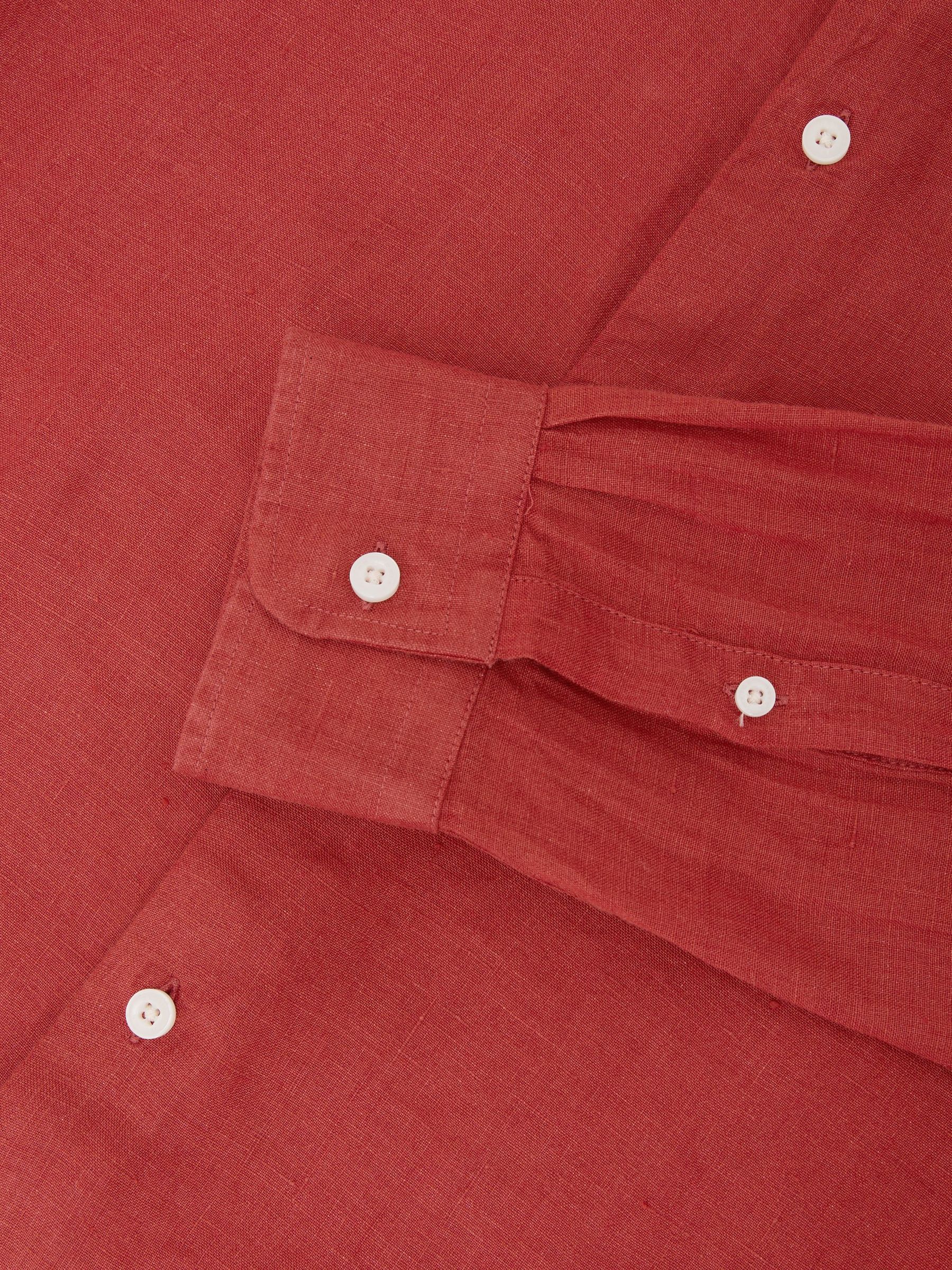 Linen Cutaway-Collar Regular-Fit Shirt in Brick Red - image 3