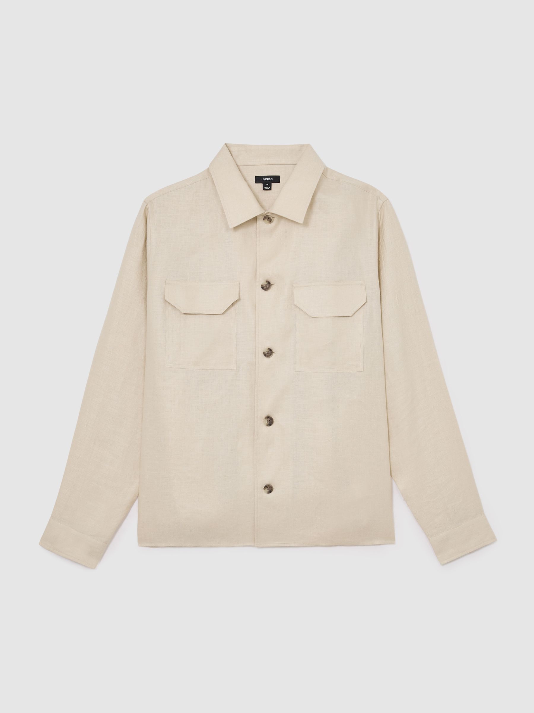 Linen Herringbone-Stripe Regular-Fit Shirt in Stone