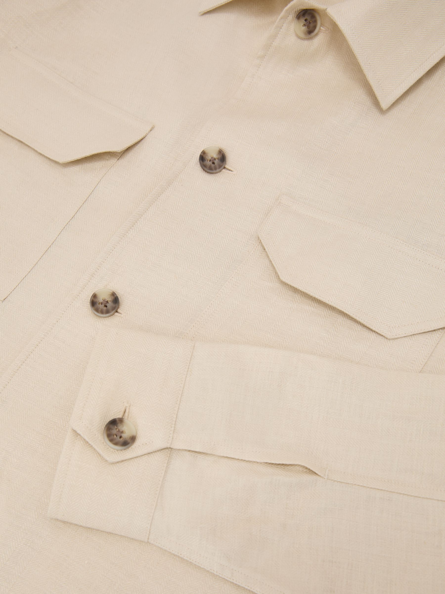 Linen Herringbone-Stripe Regular-Fit Shirt in Stone - image 3