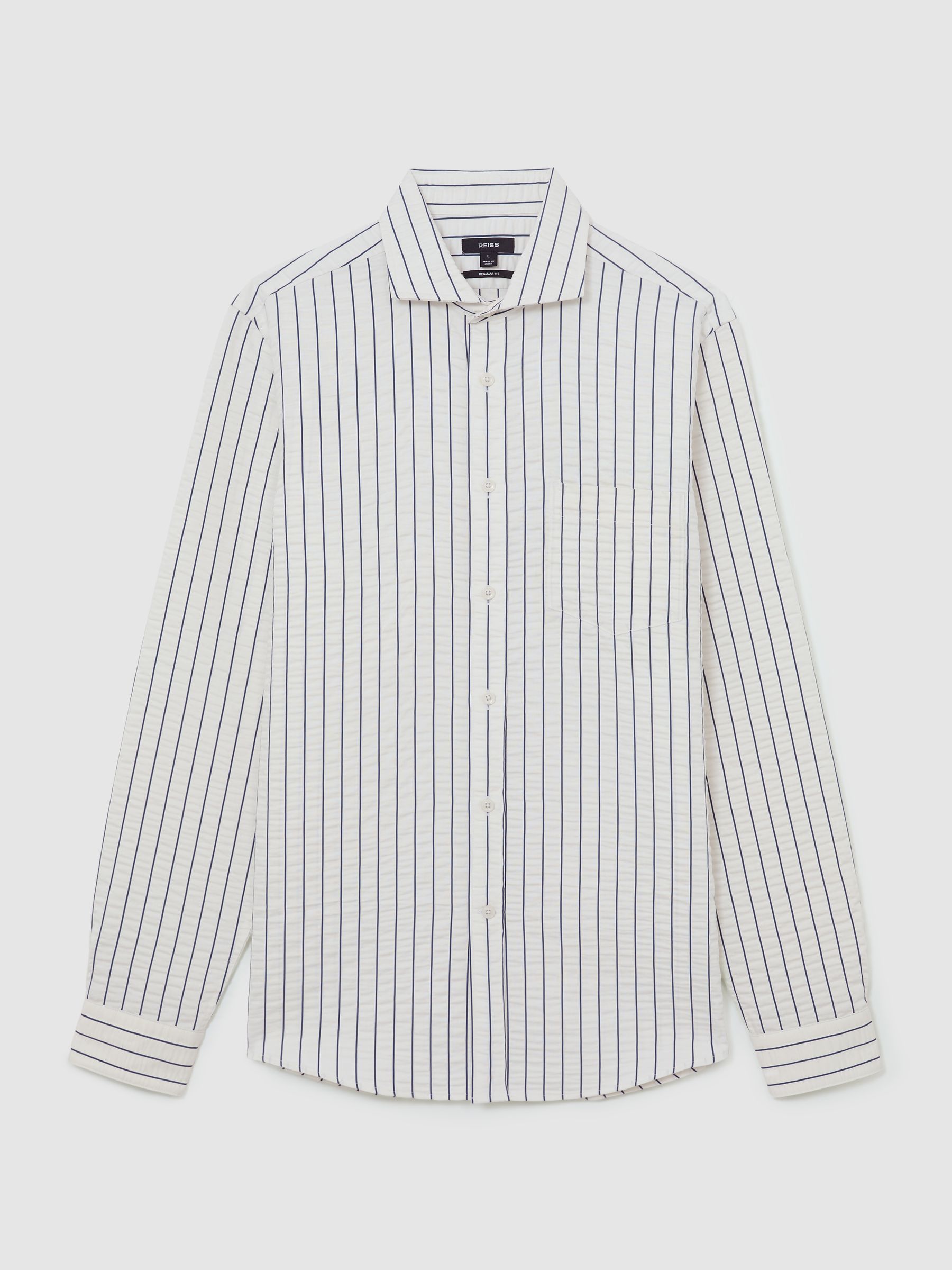 Modal-Blend Seersucker Pinstripe Shirt Regular-Fit in White/Blue - image 1