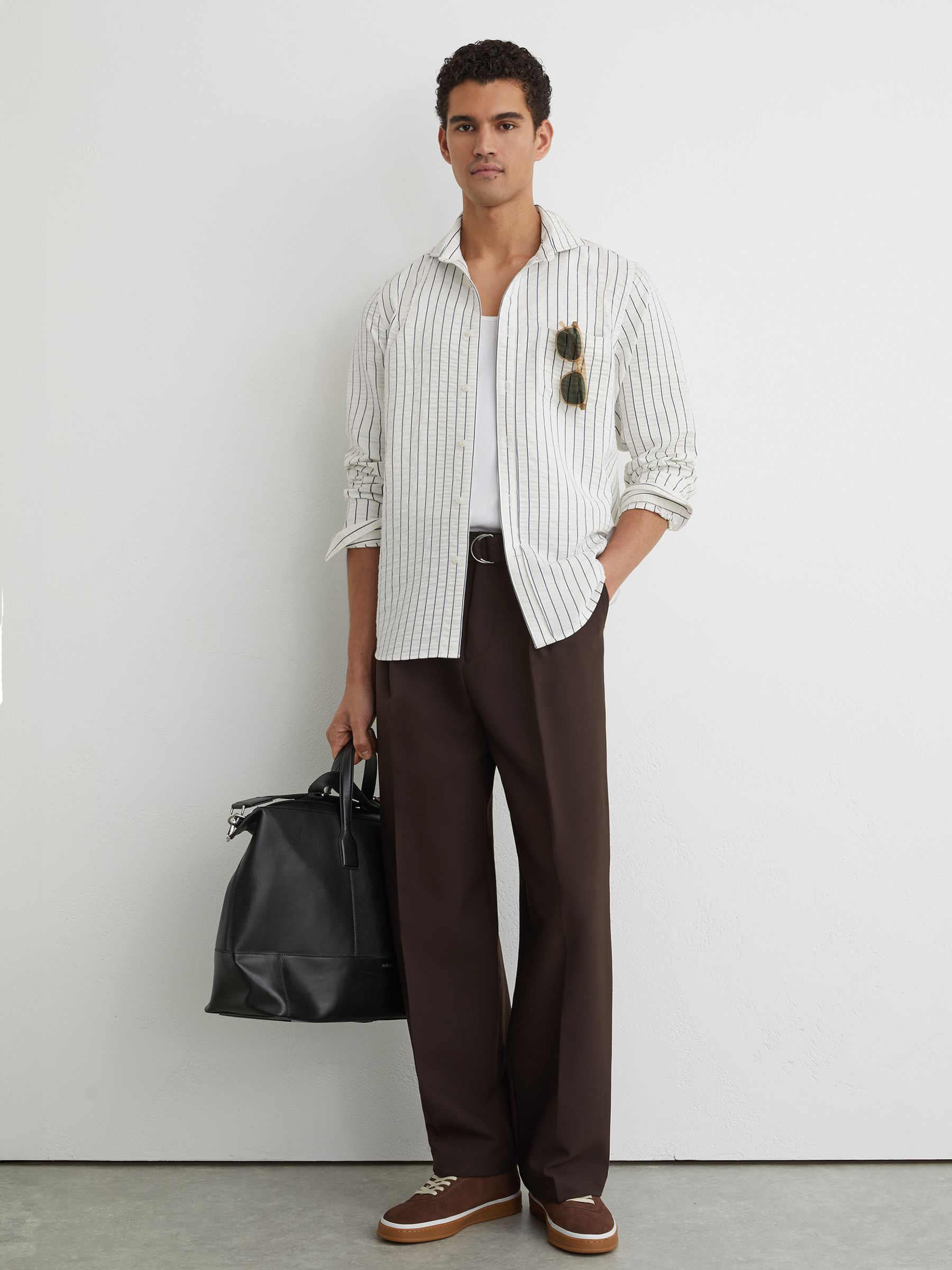 Modal-Blend Seersucker Pinstripe Shirt Regular-Fit in White/Blue - Image 3 of 7