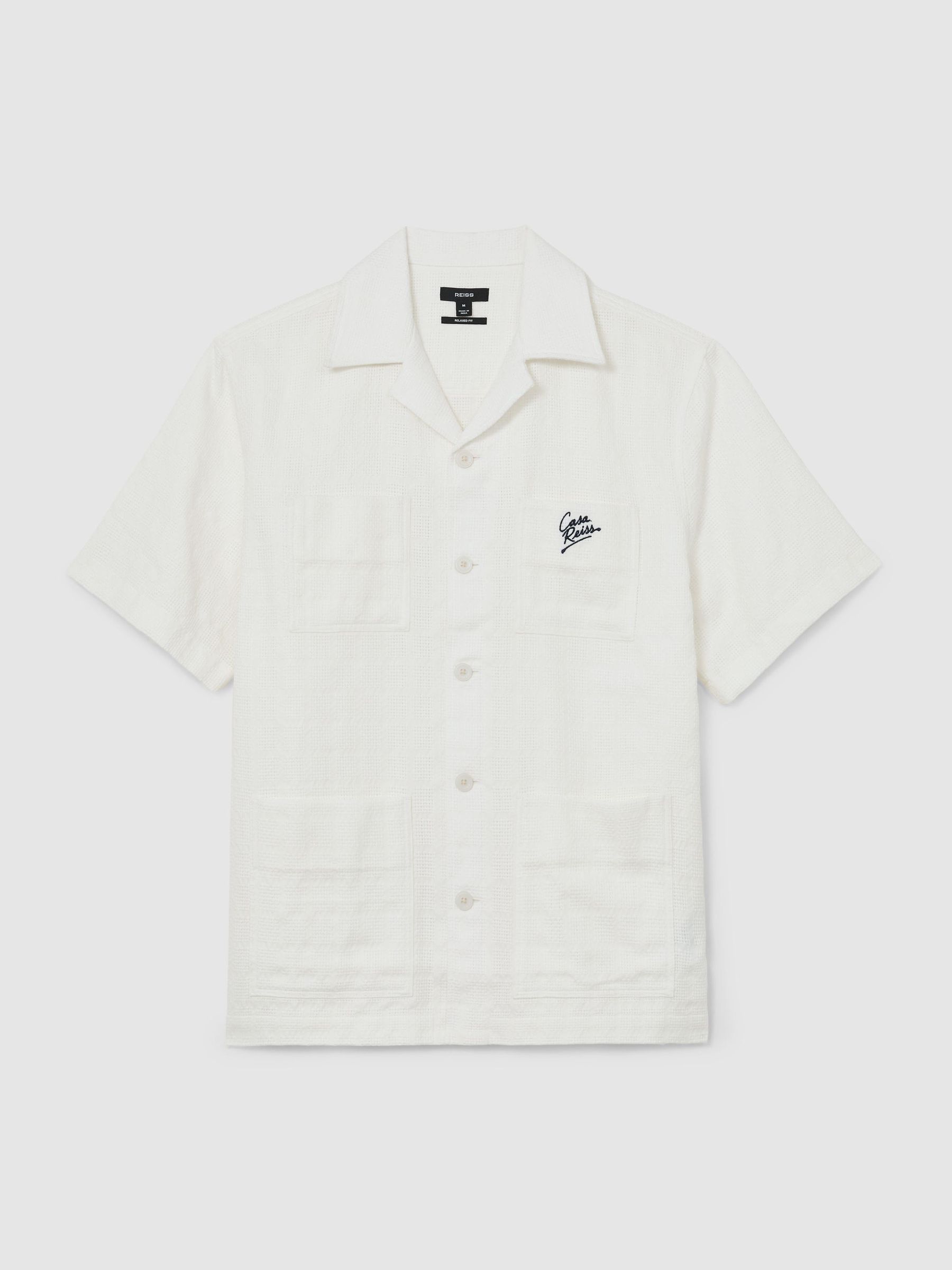Cotton Textured Four-Pocket Logo Shirt in White - Image 2 of 6 Cotton Textured Four-Pocket Logo Shirt in White - Image 2 of 6