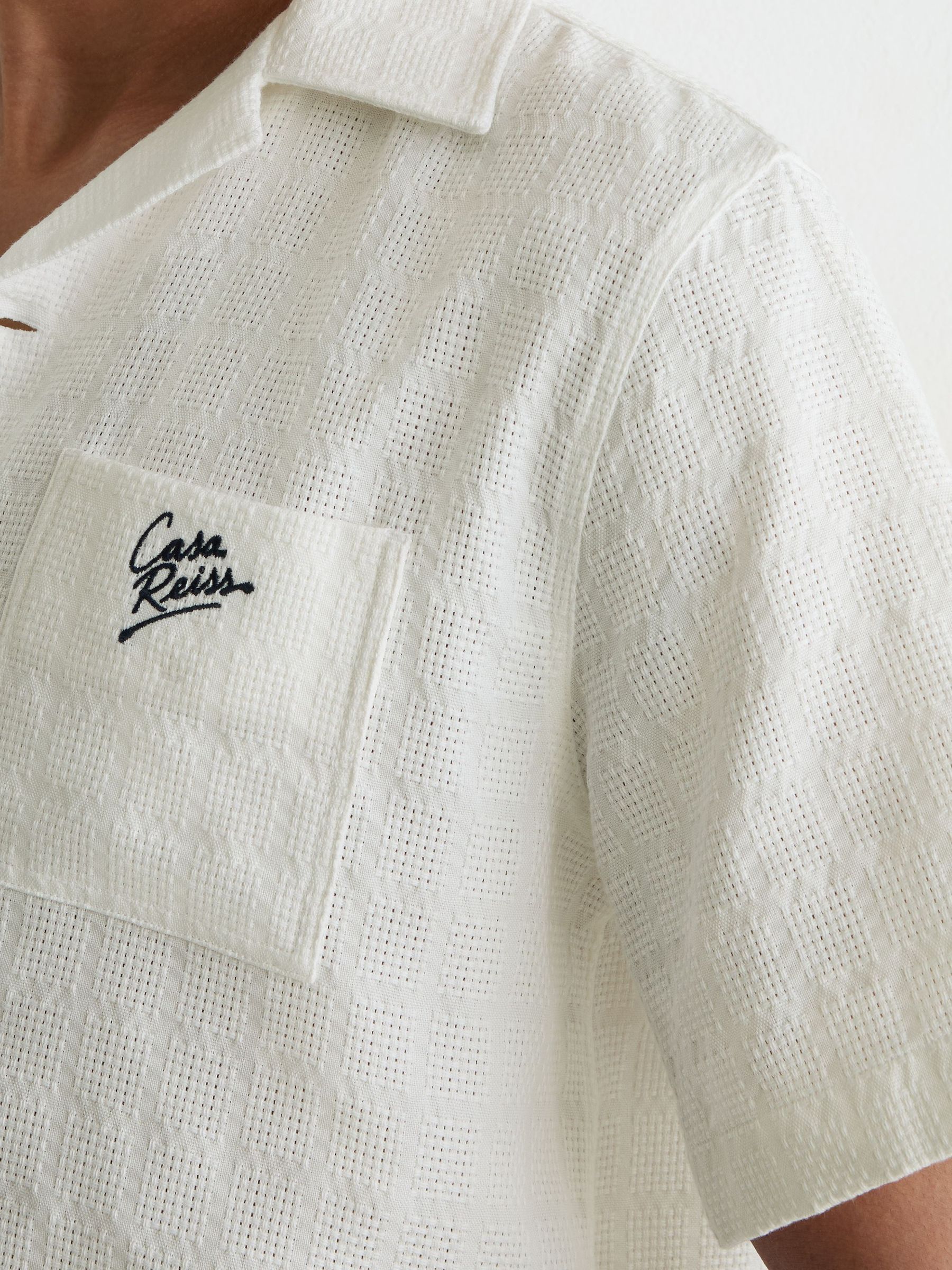 Cotton Textured Four-Pocket Logo Shirt in White - Image 5 of 6