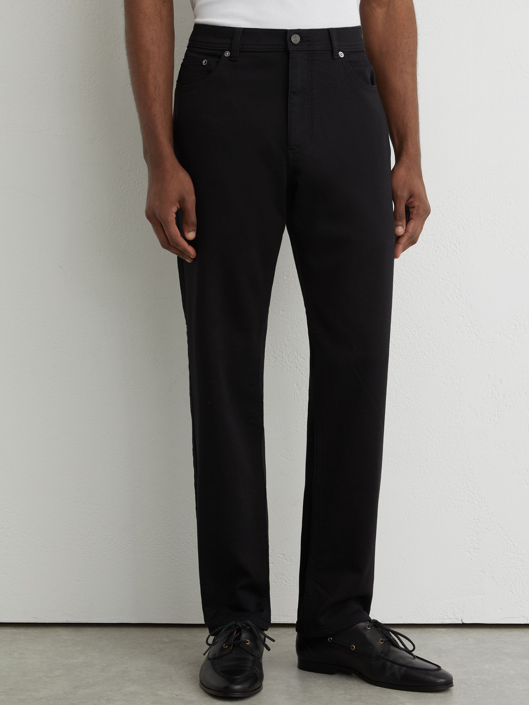 Soft-Stretch Straight-Leg Jeans in Solid Black - Image 3 of 7