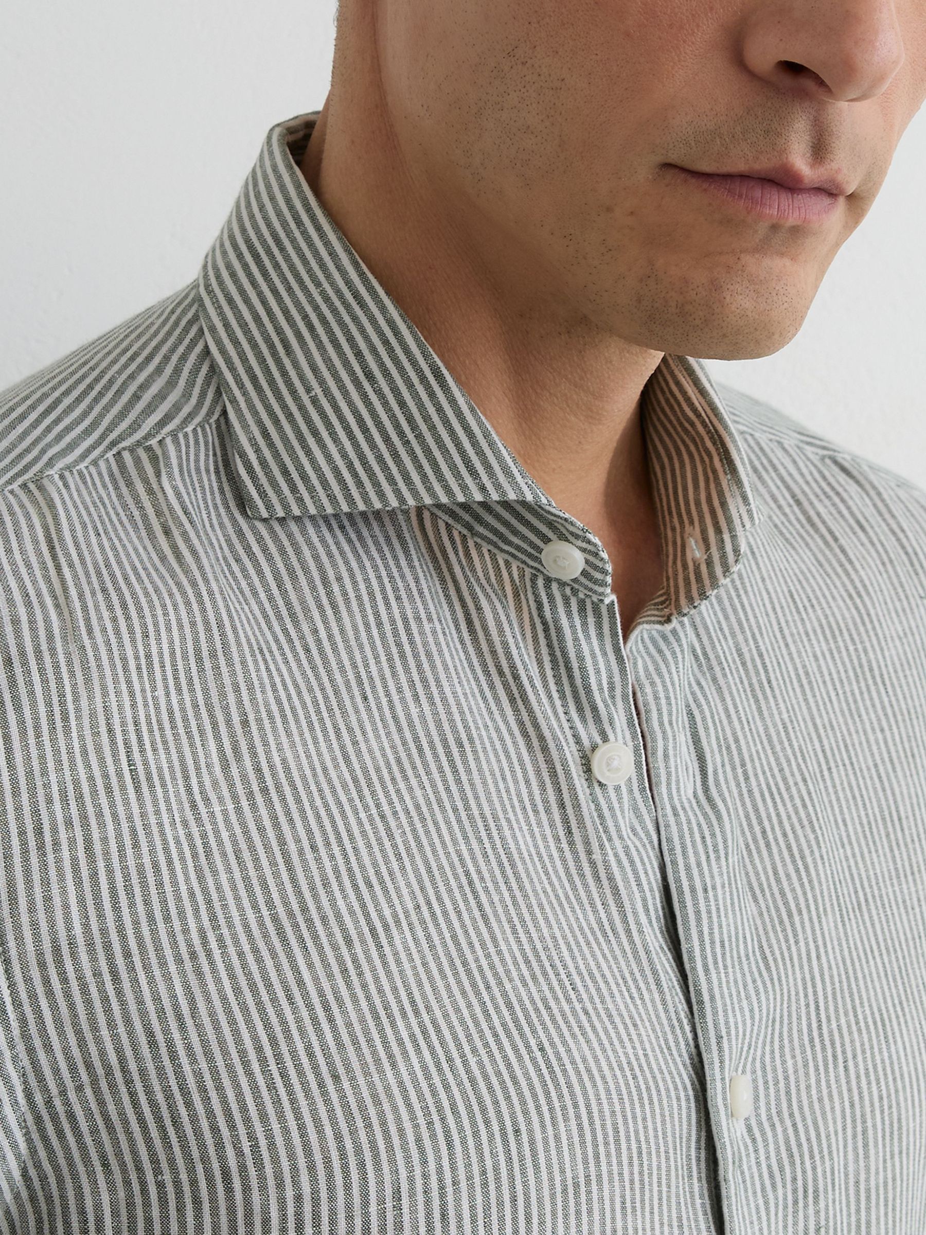 Linen Stripe Long-Sleeve Shirt in Dark Sage/White Fine Stripe - image 5