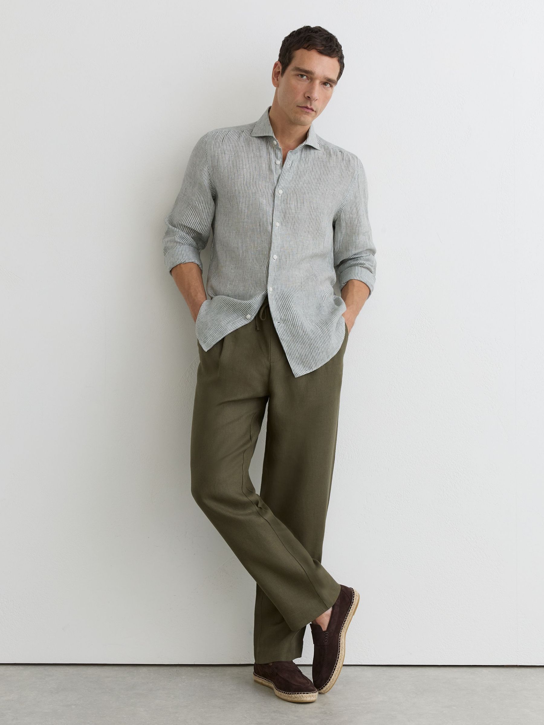 Shirt in Dark Sage/White Fine Stripe - Image 4 of 6