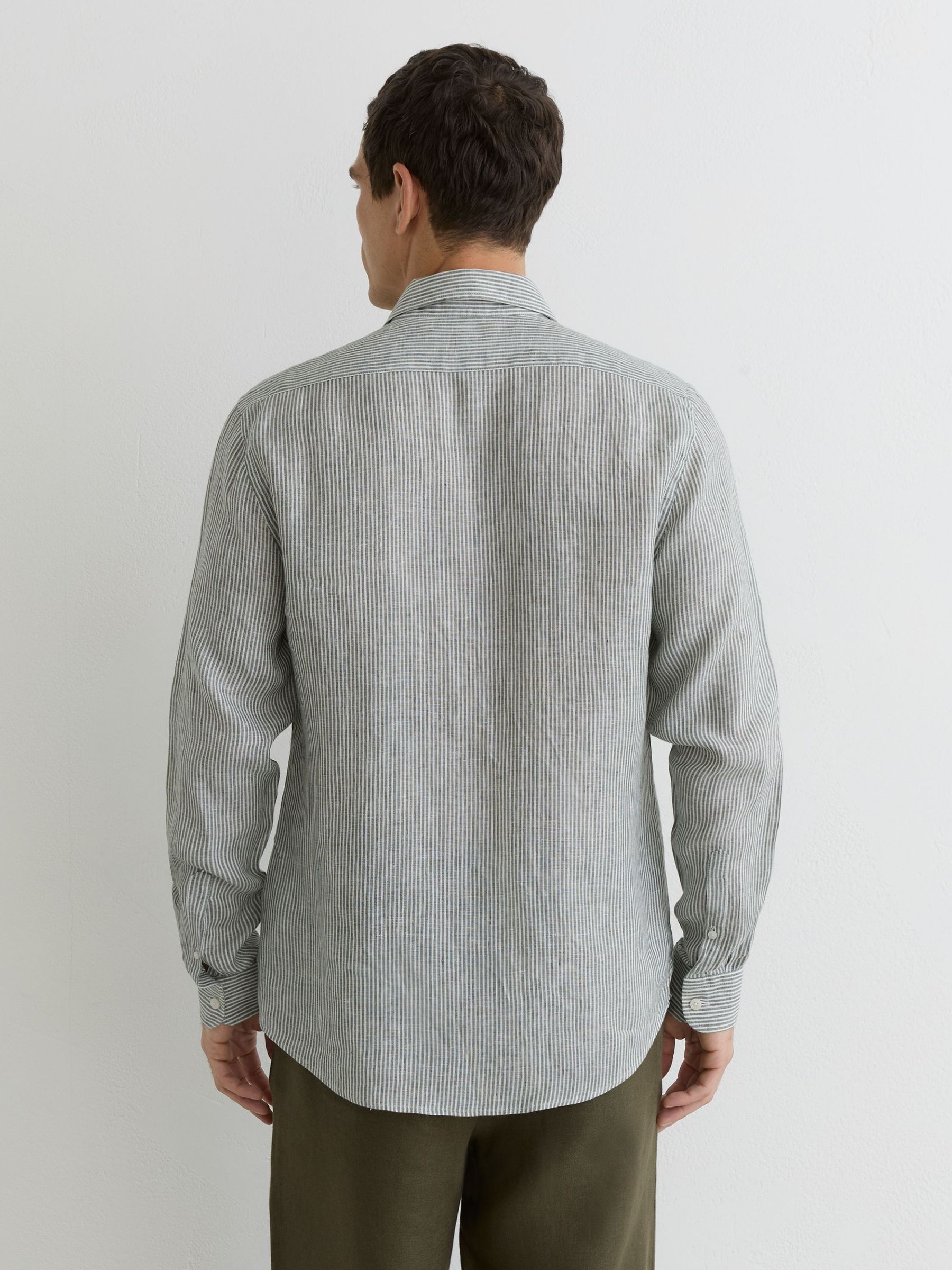 Linen Stripe Long-Sleeve Shirt in Dark Sage/White Fine Stripe - image 3
