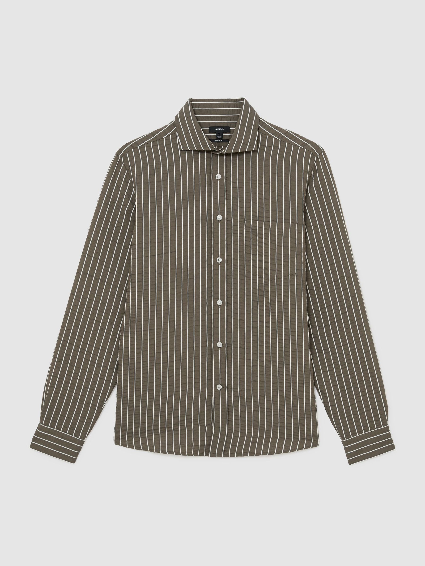 Modal-Blend Seersucker Pinstripe Shirt Regular-Fit in Vintage Green - image 1
