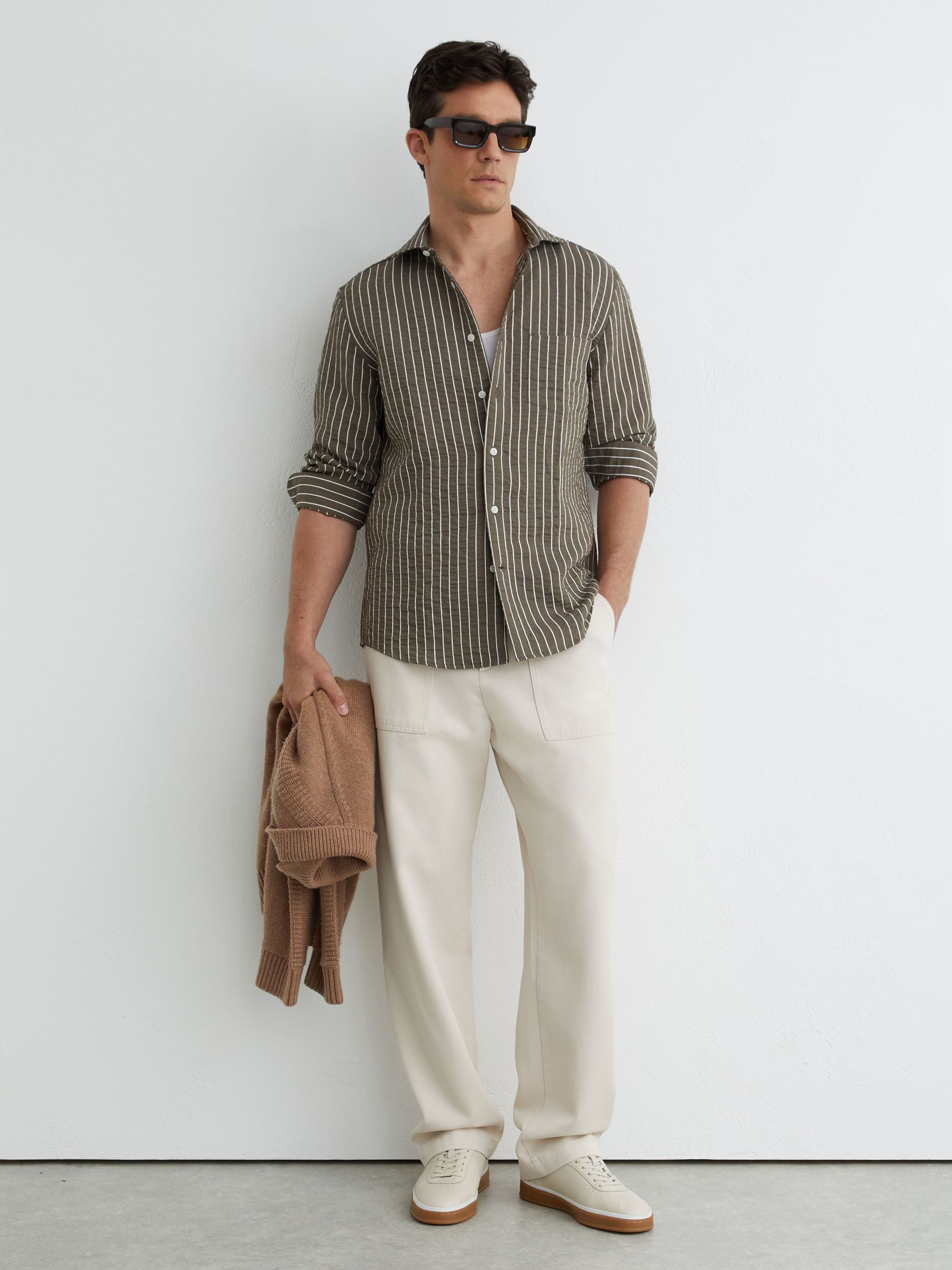 Modal-Blend Seersucker Pinstripe Shirt Regular-Fit in Vintage Green - Image 3 of 6