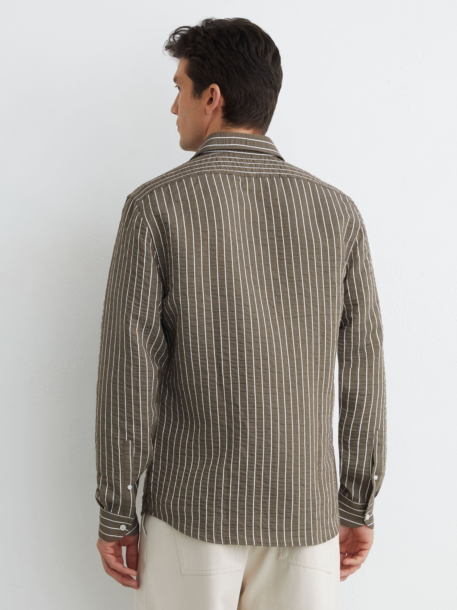 Modal-Blend Seersucker Pinstripe Shirt Regular-Fit in Vintage Green - Image 5 of 6