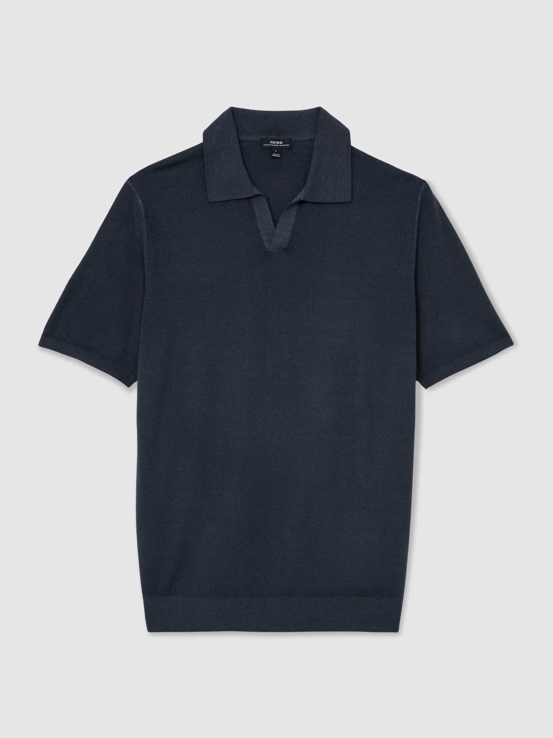 Pigment-Dyed Merino Wool Open-Collar Polo Shirt in Navy - Image 2 of 6