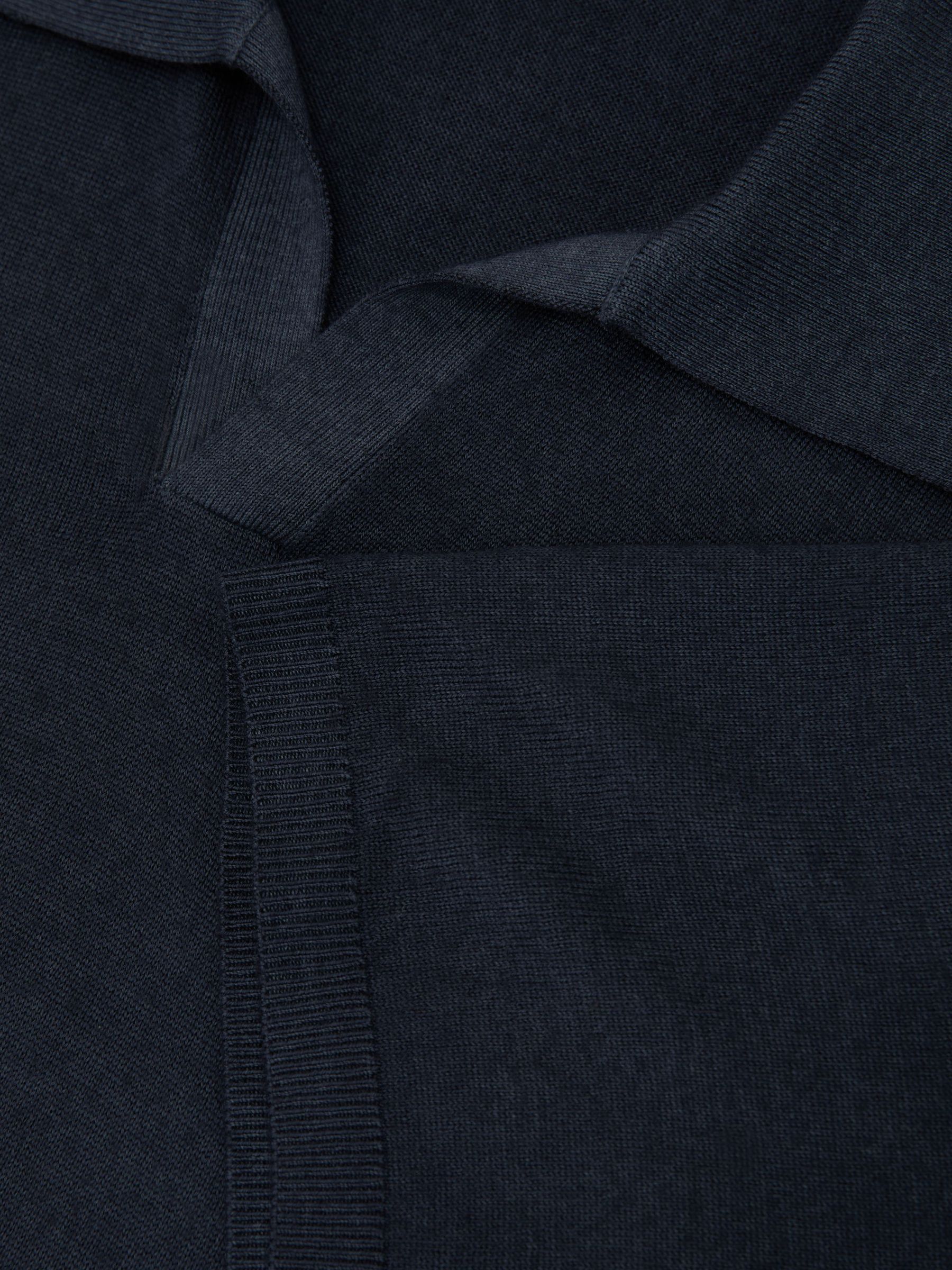 Pigment-Dyed Merino Wool Open-Collar Polo Shirt in Navy - Image 6 of 6