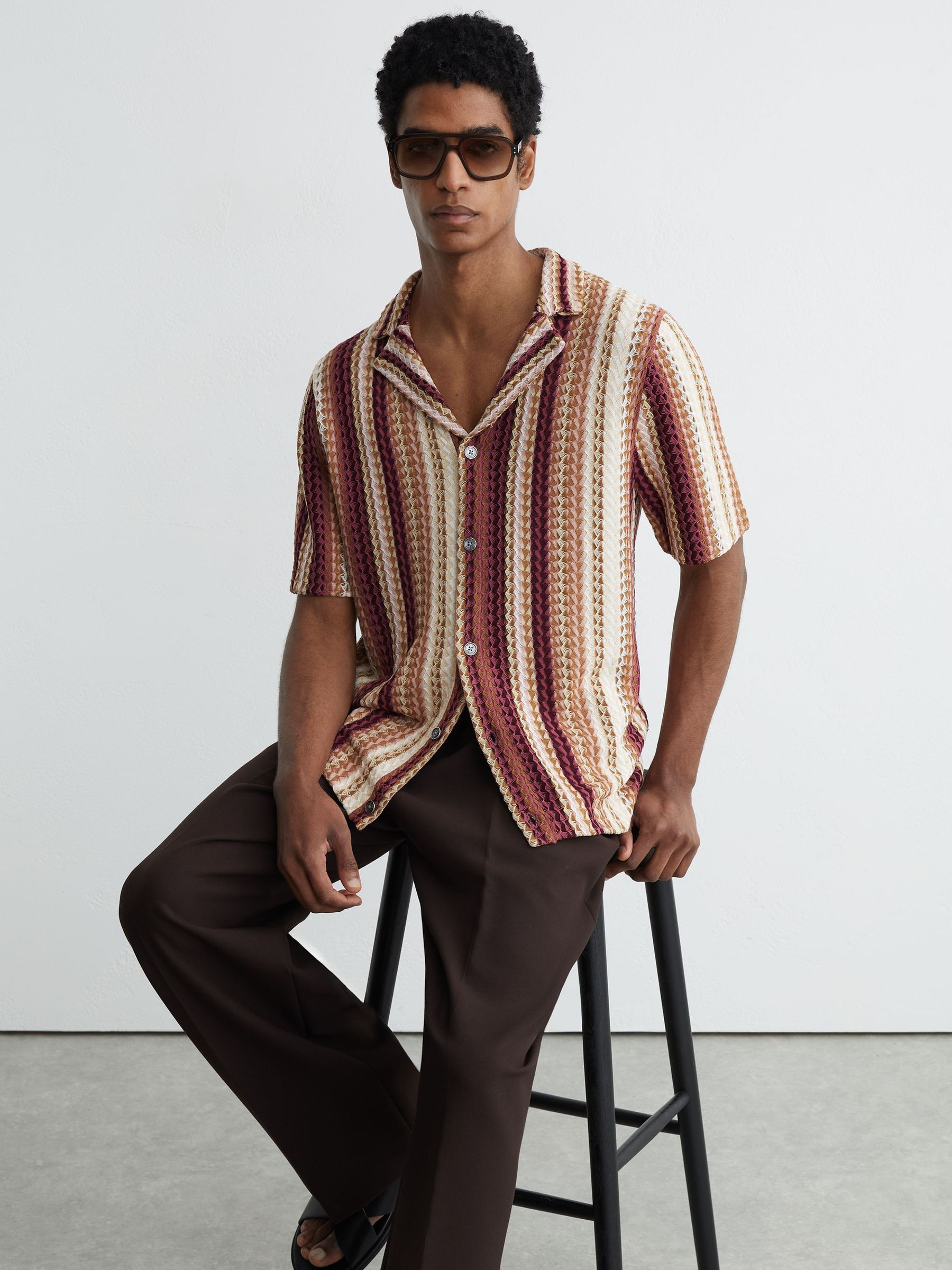 Stripe-Knit Cuban-Collar Shirt in Pink - image 2