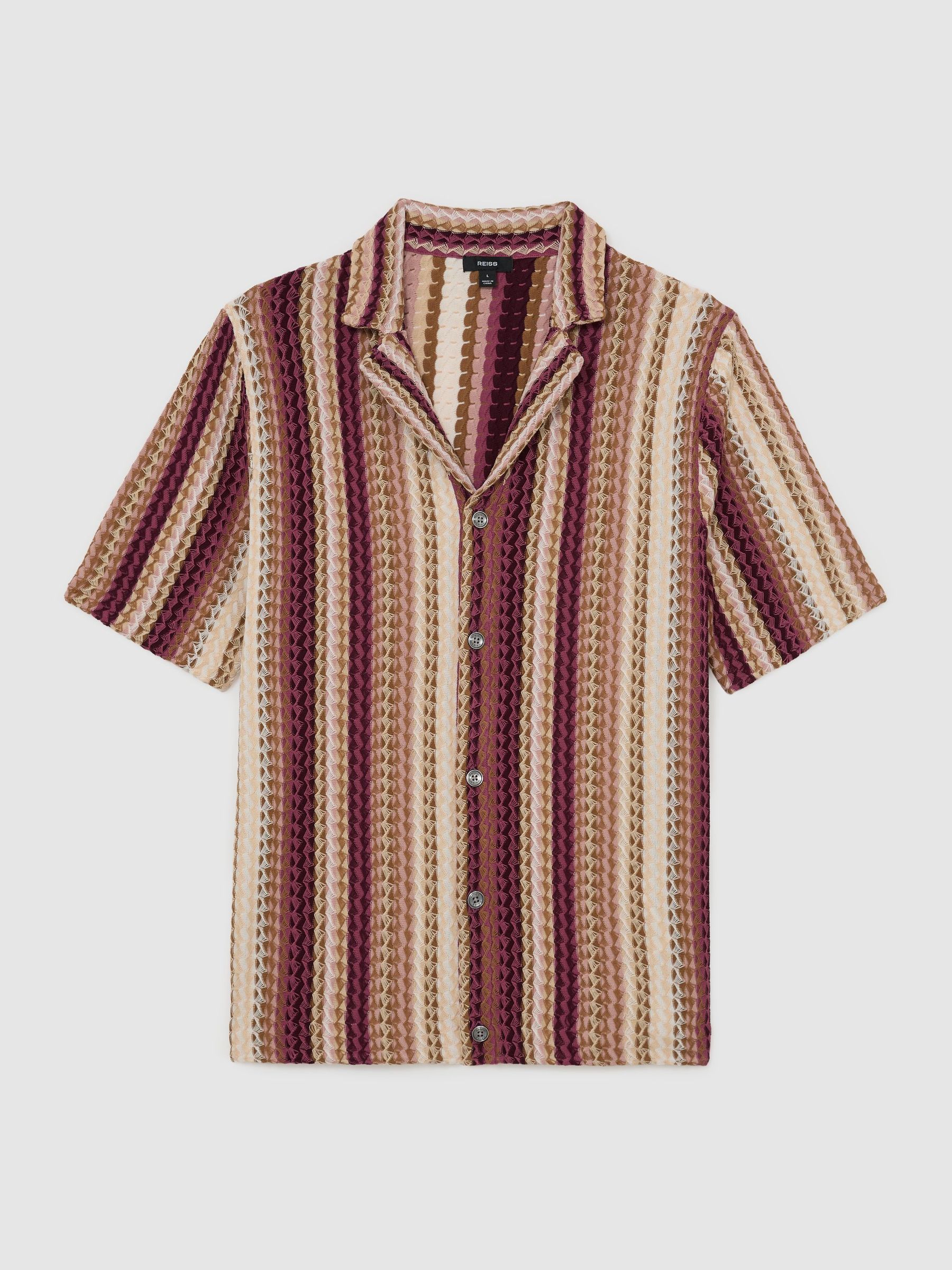 Stripe-Knit Cuban-Collar Shirt in Pink - image 1
