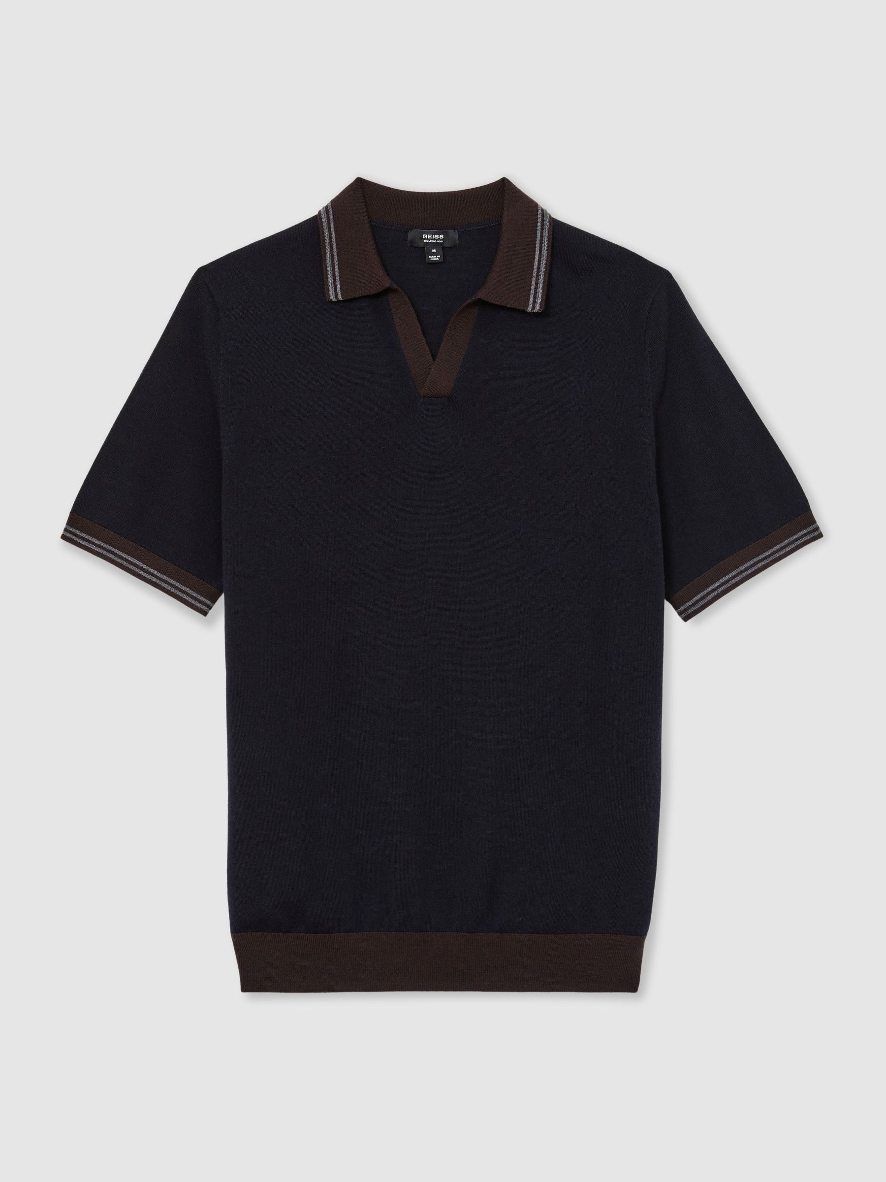 Merino Wool Tipped Polo Jumper in Navy - image 1