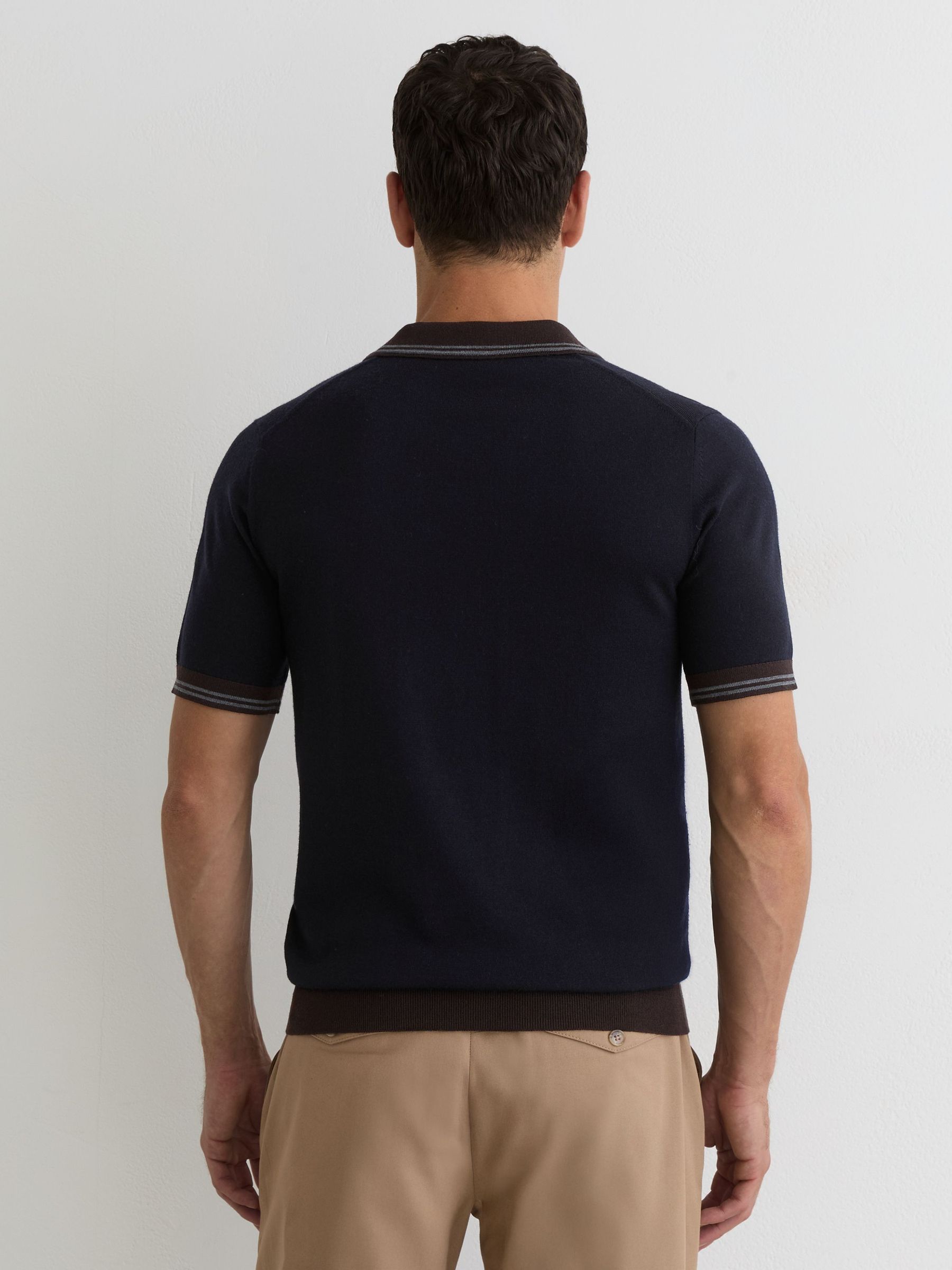 Merino Wool Tipped Polo Jumper in Navy - image 3
