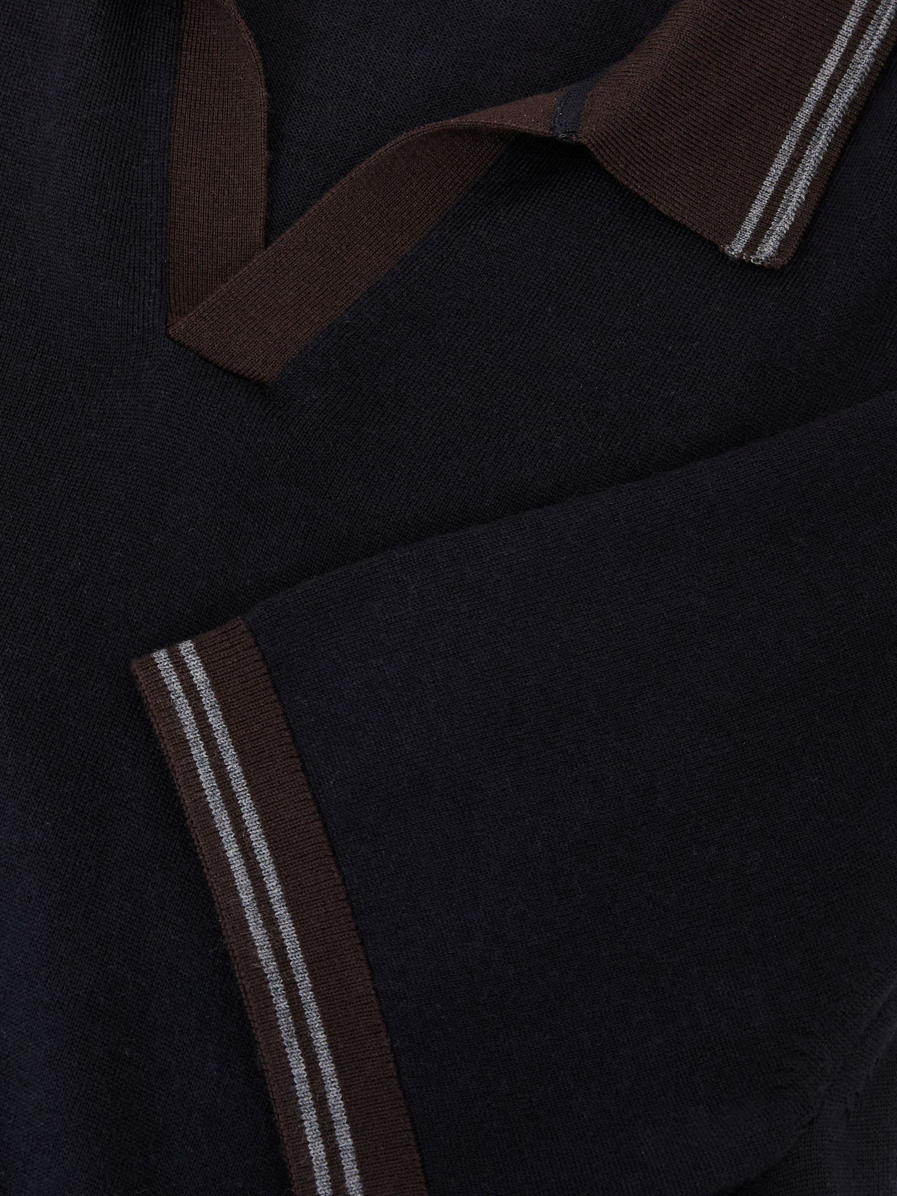 Merino Wool Tipped Polo Jumper in Navy - image 4