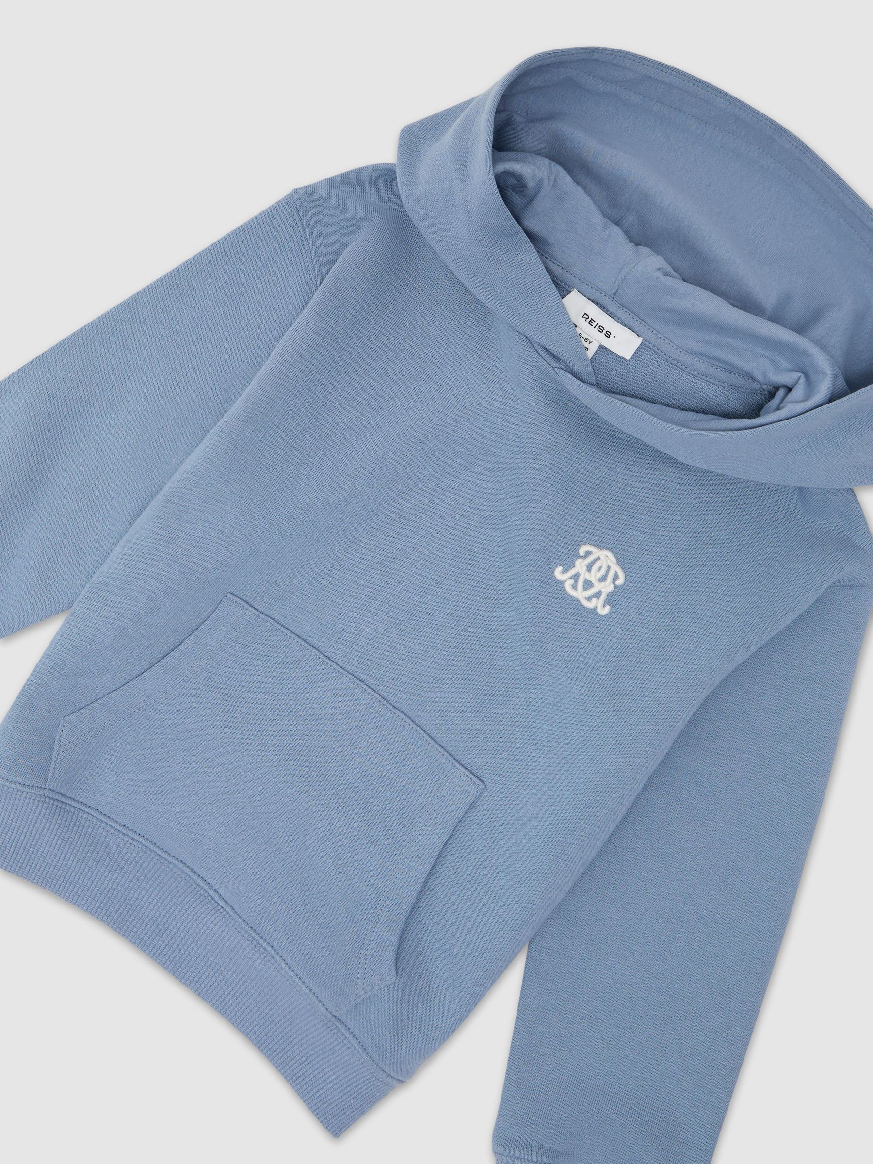 Monogram Embroidered Relaxed Hoodie in Airforce Blue - Image 1 of 3