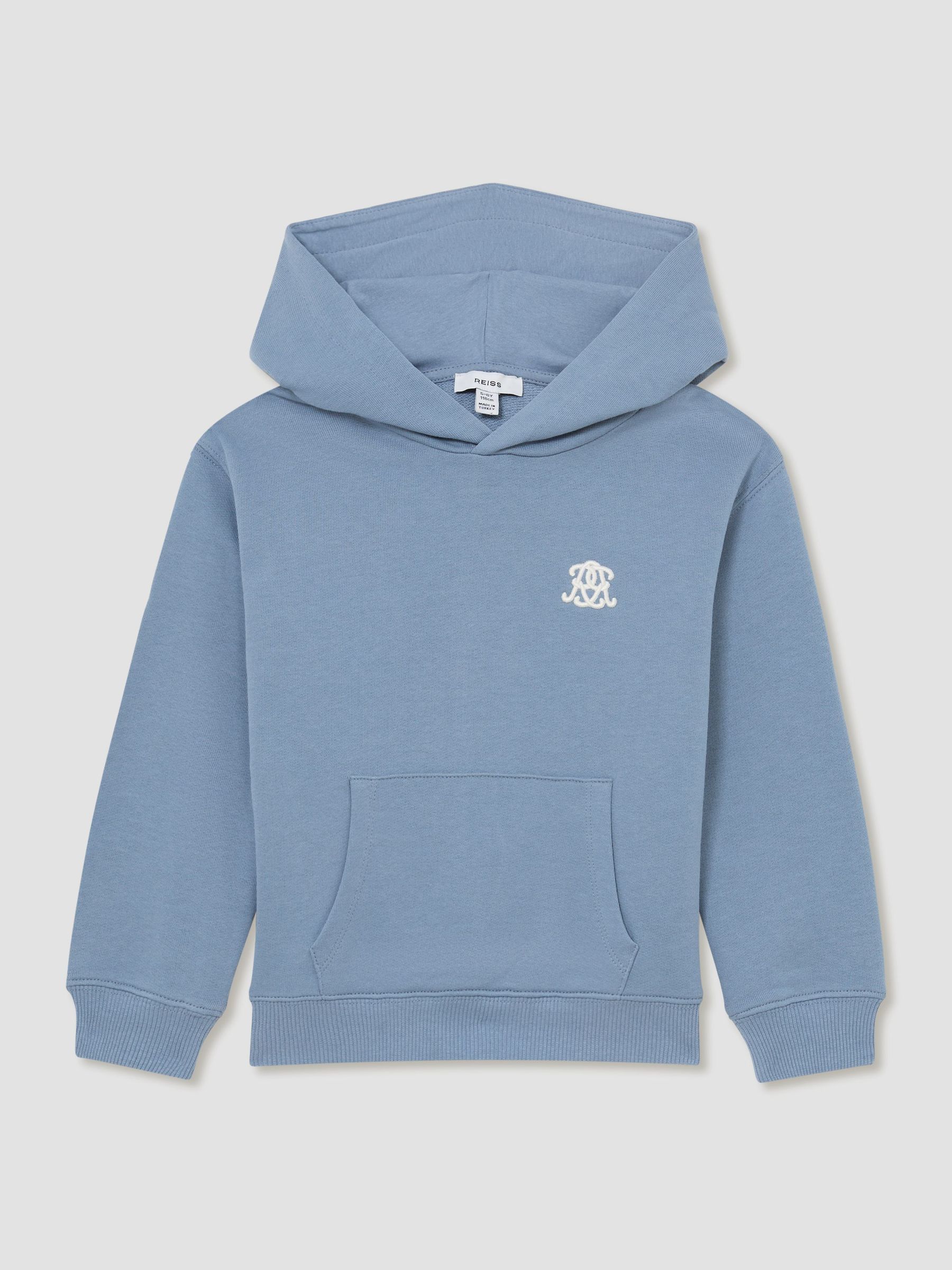 Monogram Embroidered Relaxed Hoodie in Airforce Blue - Image 3 of 3
