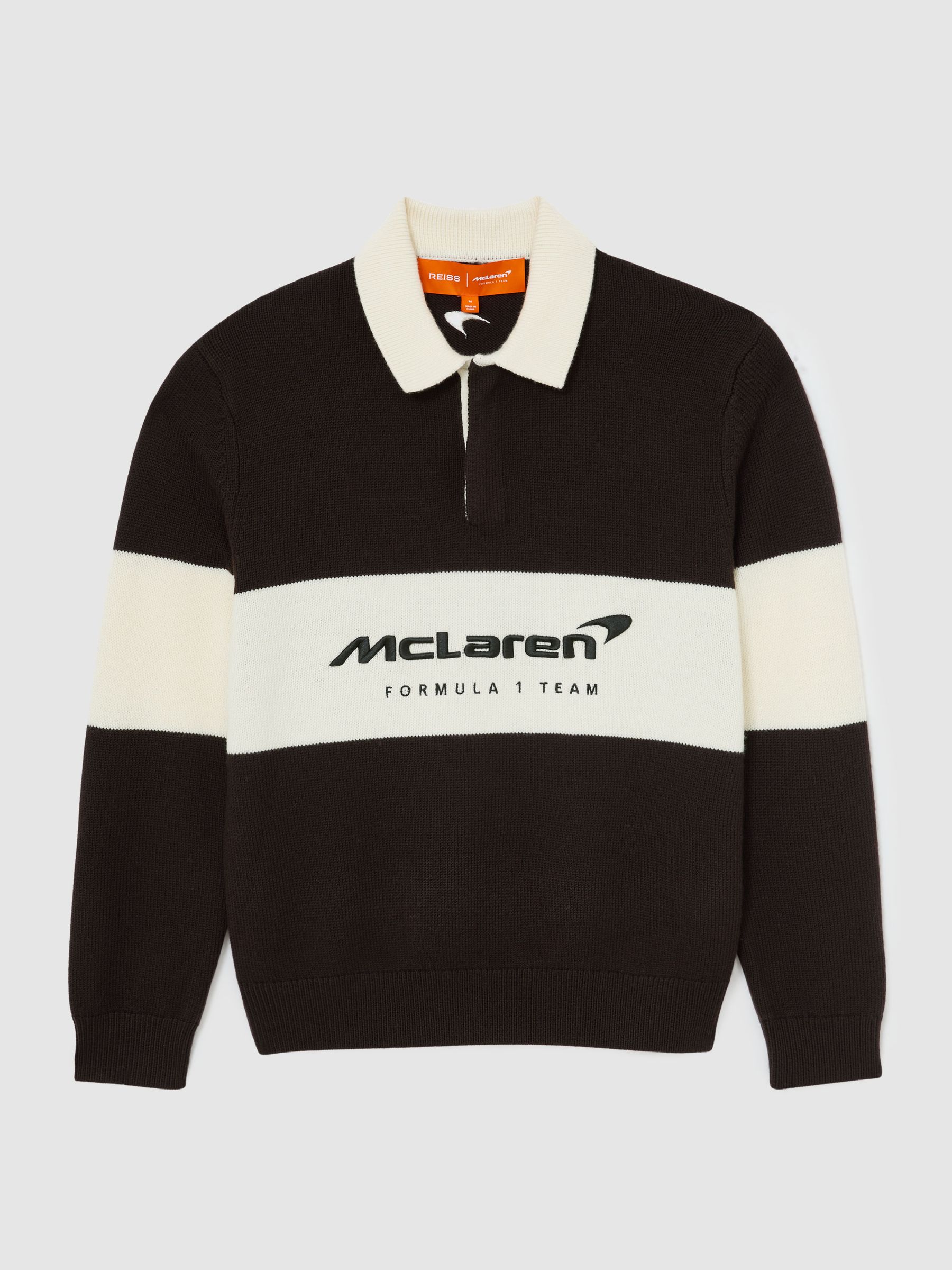 McLaren Racing Rugby Polo Jumper Unisex-Fit in Chocolate Brown / Off White - Image 2 of 7