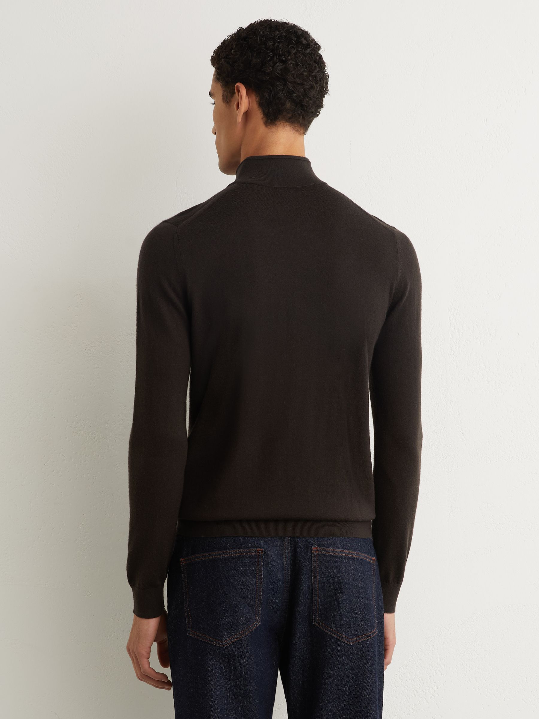 Merino Wool Half-Zip Funnel Neck Jumper in Dark Brown - Image 5 of 6