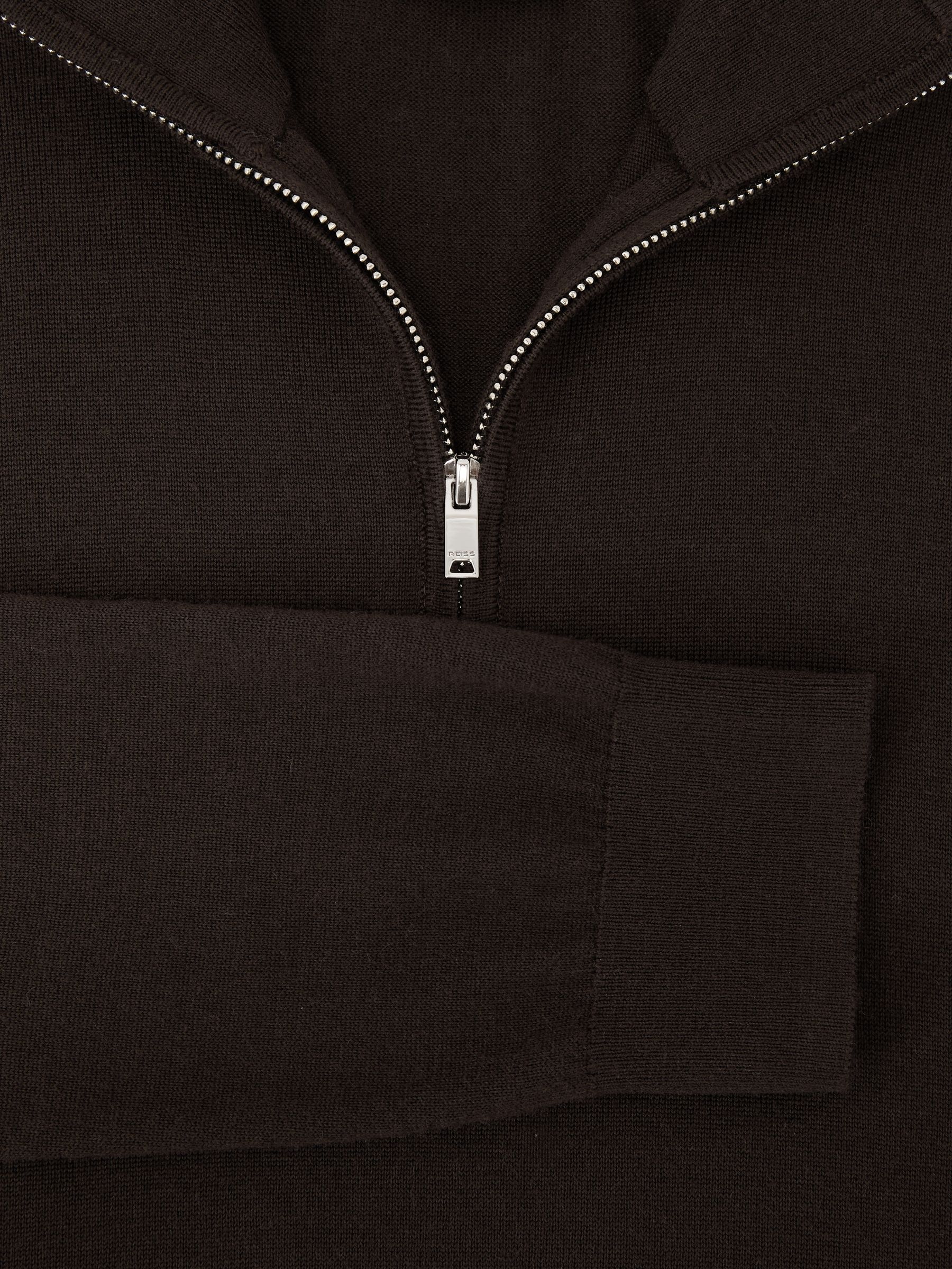 Merino Wool Half-Zip Funnel Neck Jumper in Dark Brown - Image 6 of 6