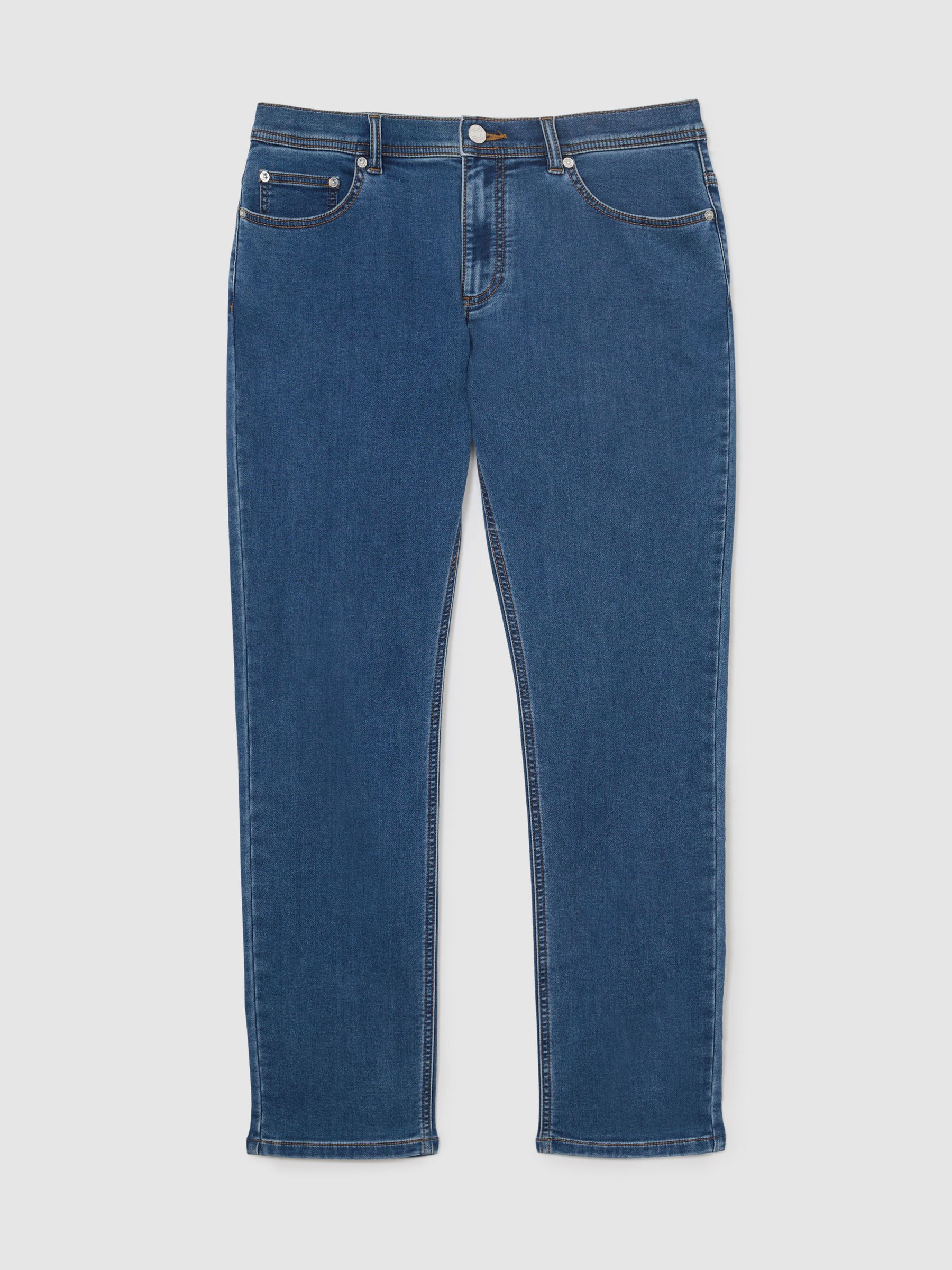 Soft-Stretch Straight-Leg Jeans in Dark Rinsed Blue Wash - Image 2 of 7