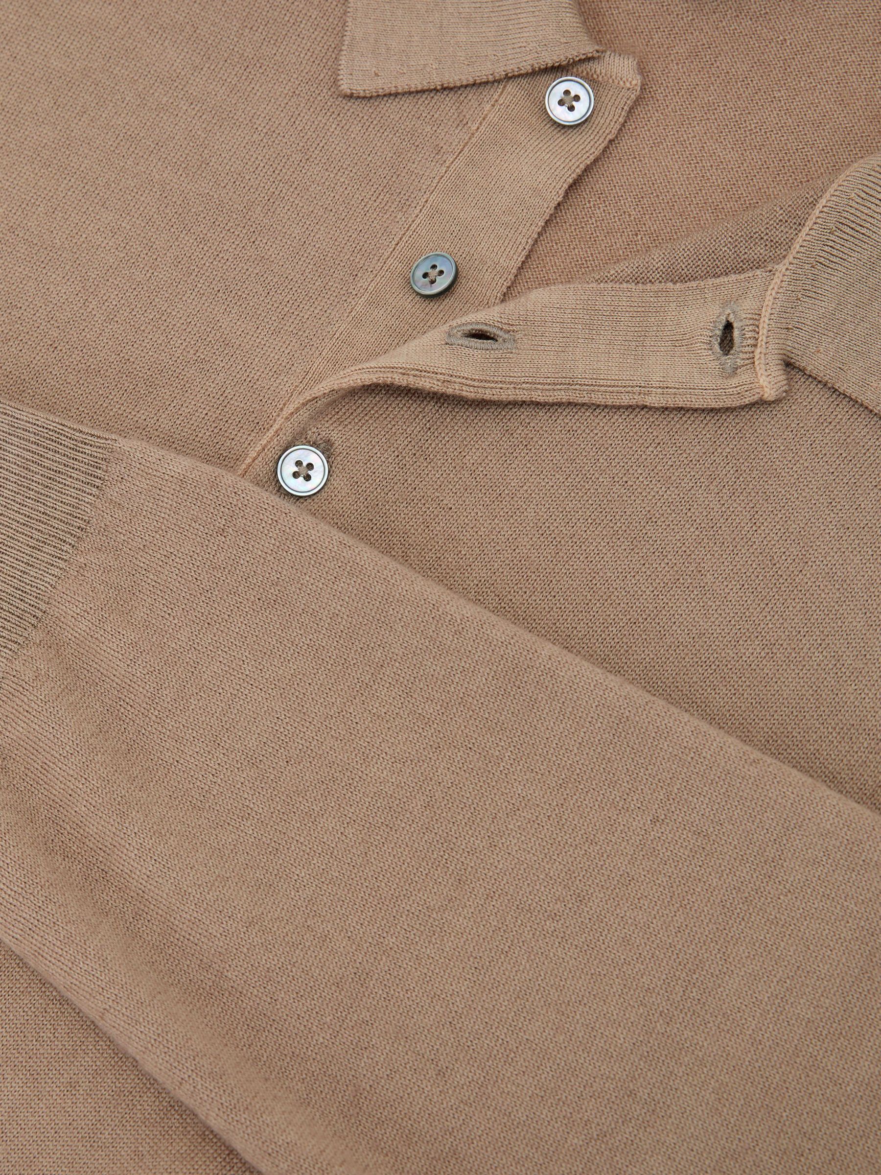 Pigment-Dyed Merino Wool Long-Sleeve Polo in Taupe Brown - Image 6 of 6