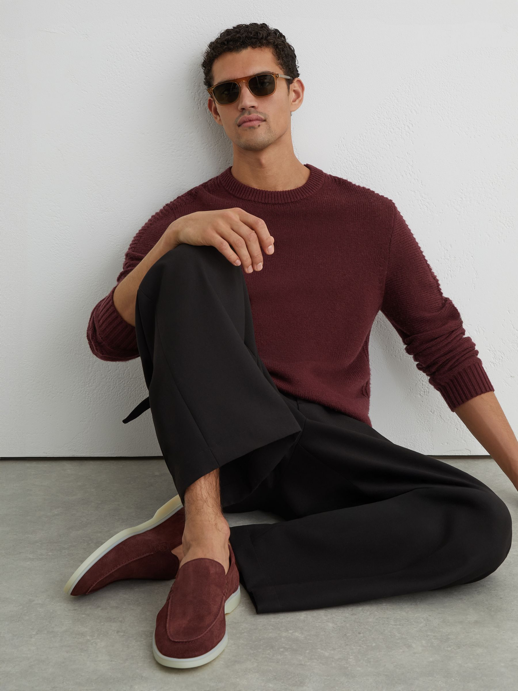 Suede Slip-On Loafer in Plum Red - Image 1 of 5