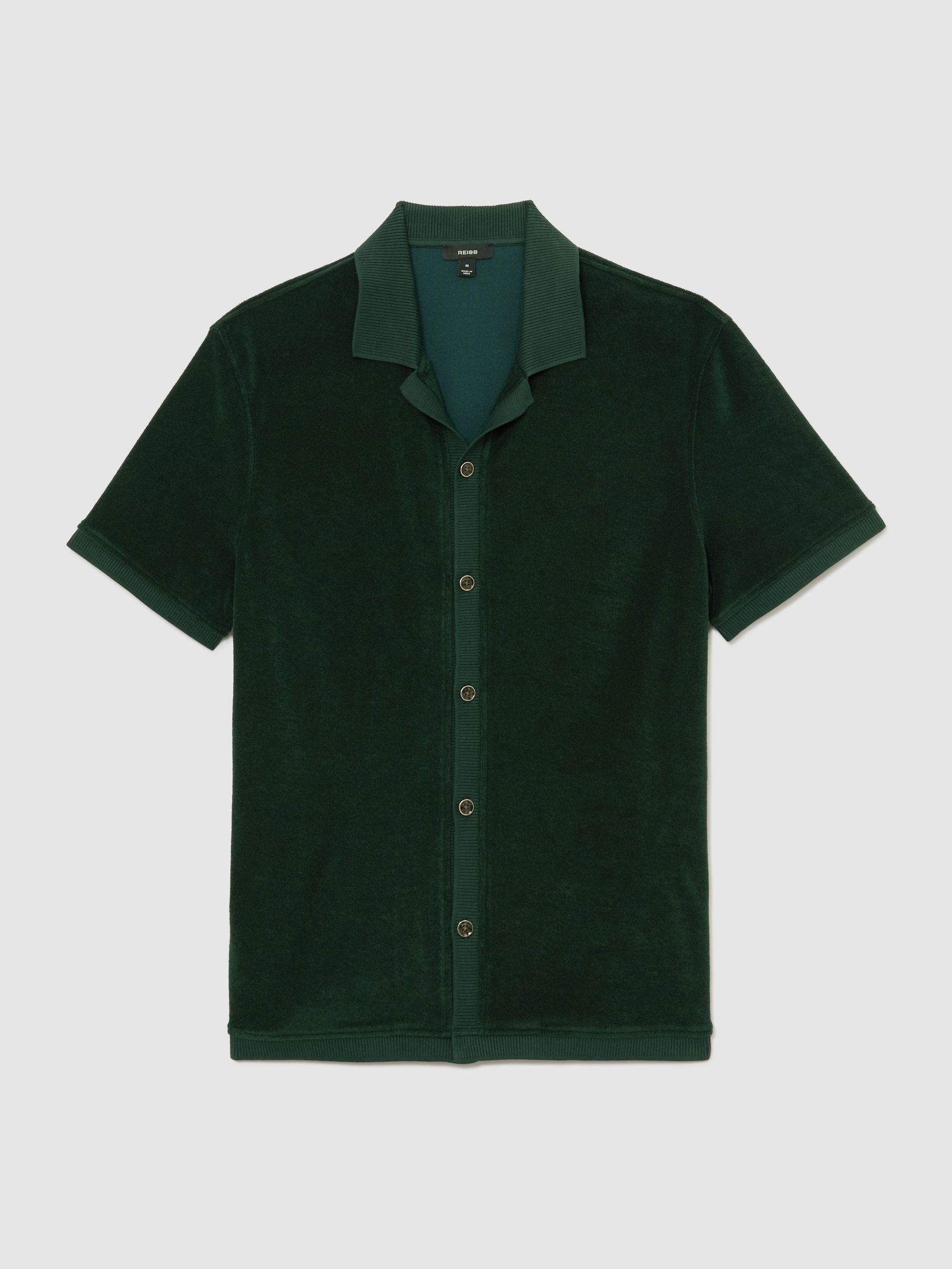 Towelling Short-Sleeve Shirt in Forest Green - Image 2 of 6