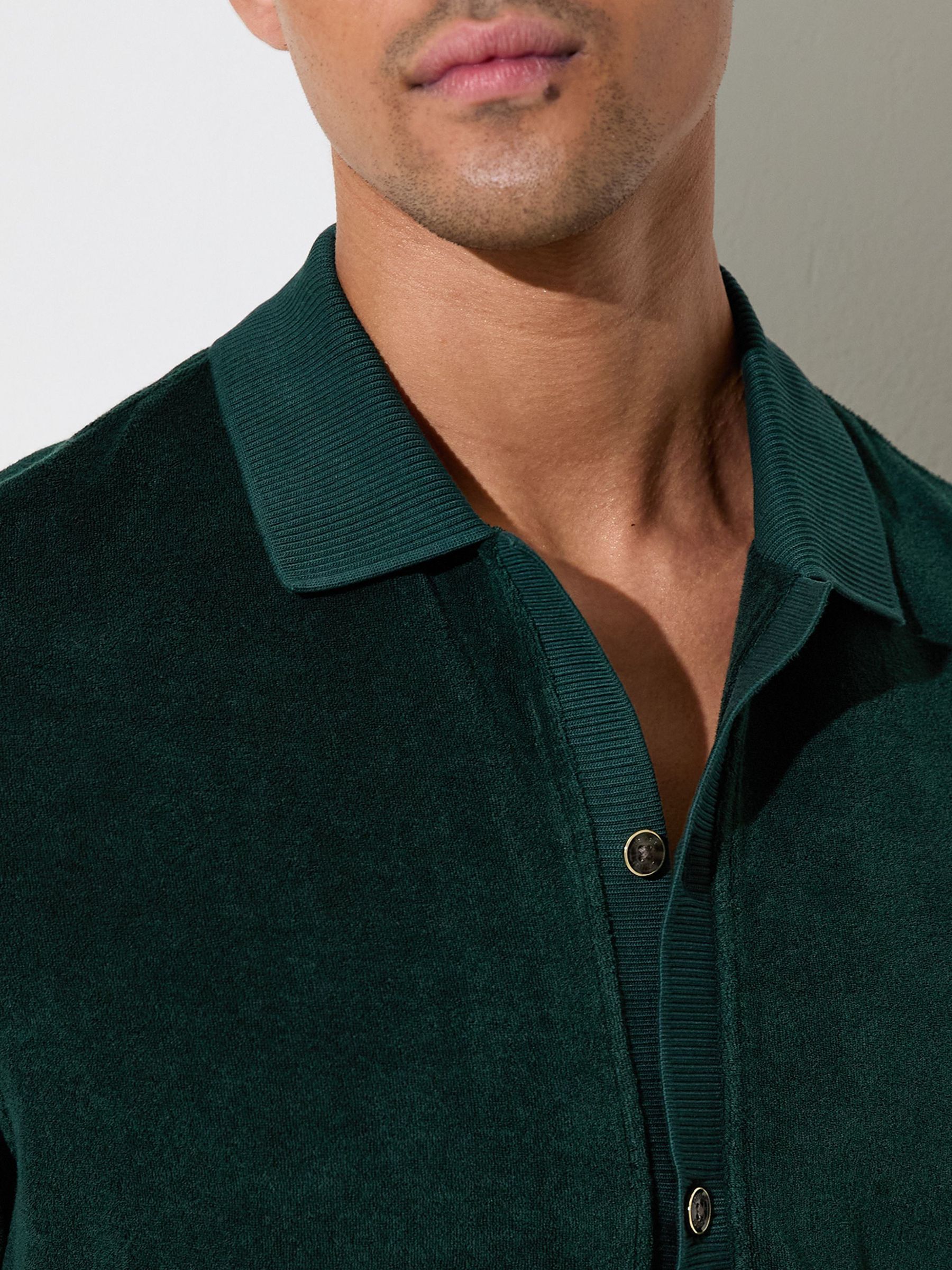 Reiss Towelling Short-Sleeve Shirt in Forest Green | REISS