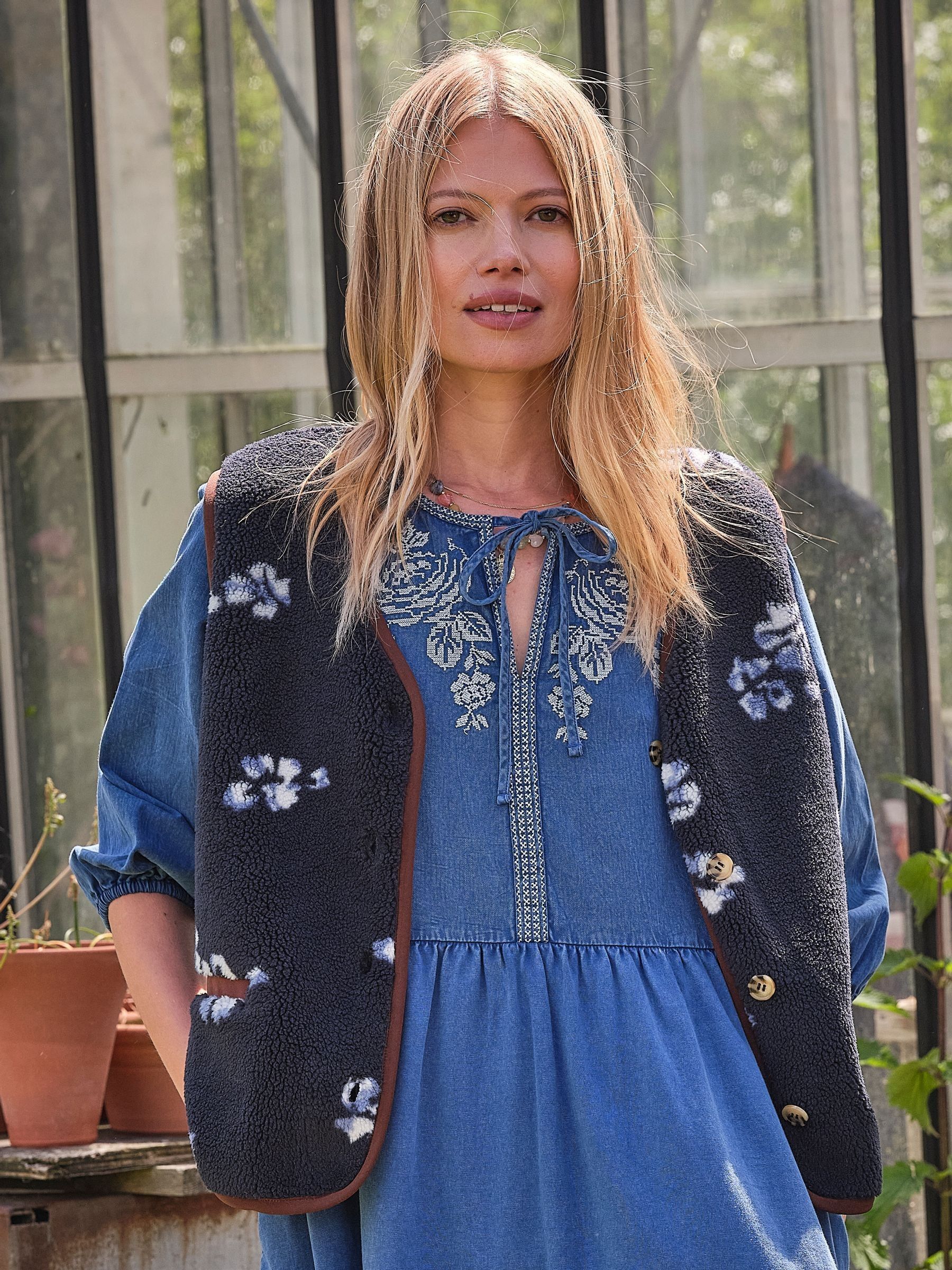 Floral Fleece Gilet in Navy - Image 1 of 7 Floral Fleece Gilet in Navy - Image 1 of 7