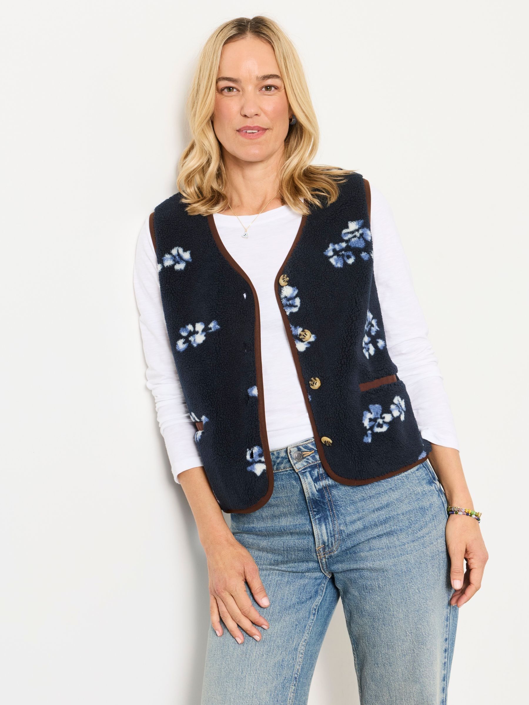 Floral Fleece Gilet in Navy - Image 4 of 7
