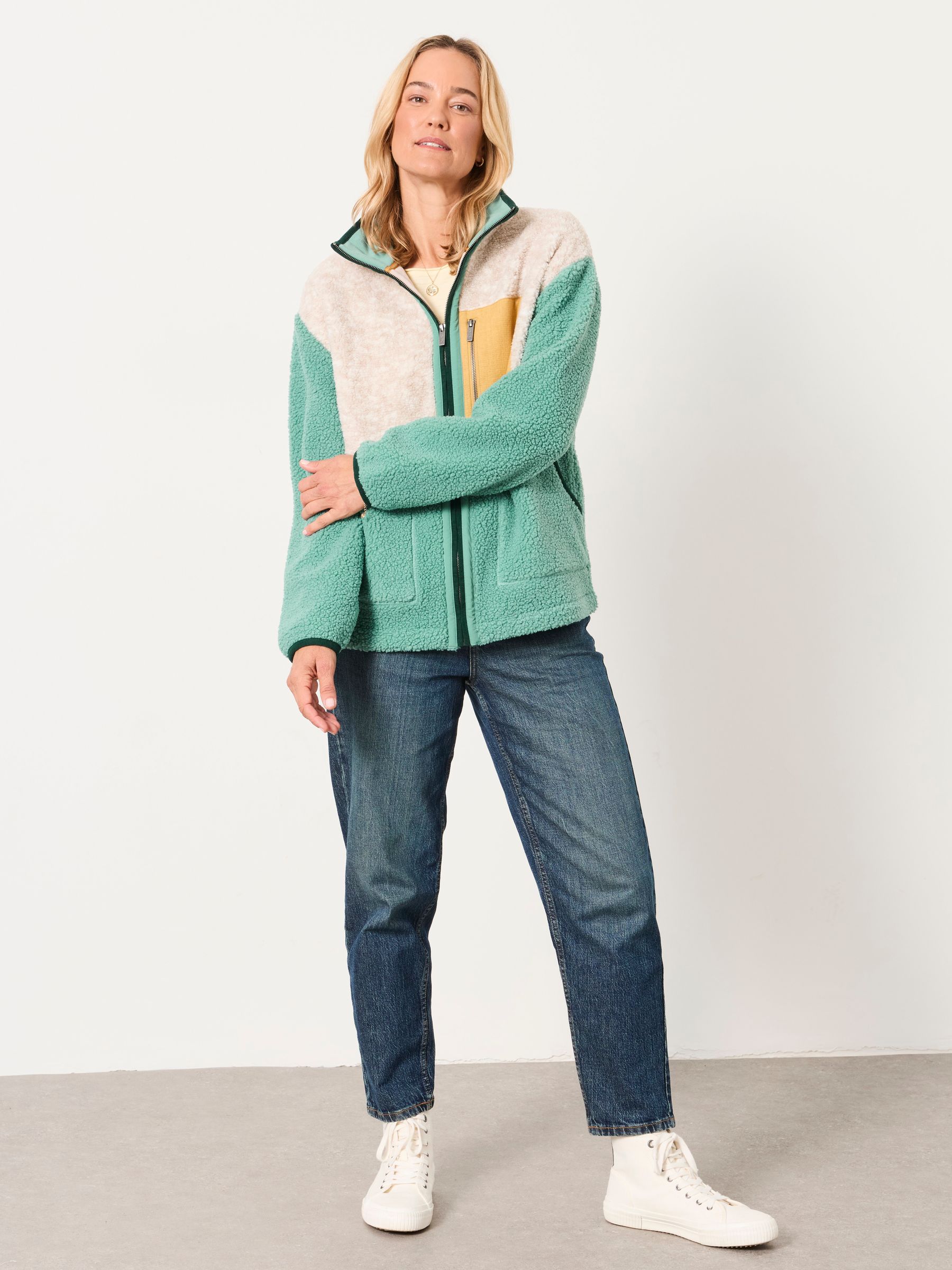 Layla Teal Blue Colour Block Zip Through Fleece - Image 4 of 6