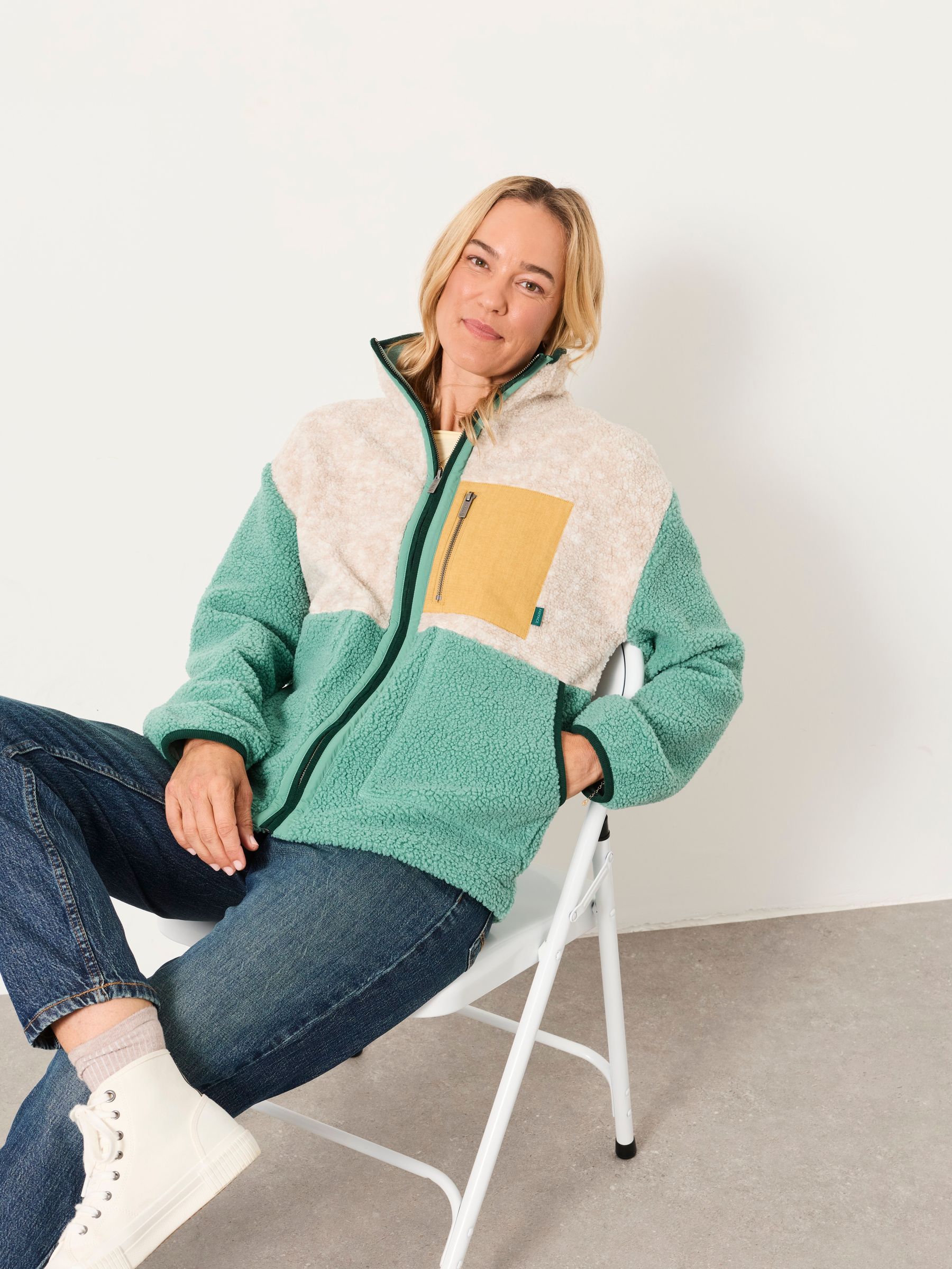 Layla Teal Blue Colour Block Zip Through Fleece - Image 5 of 6