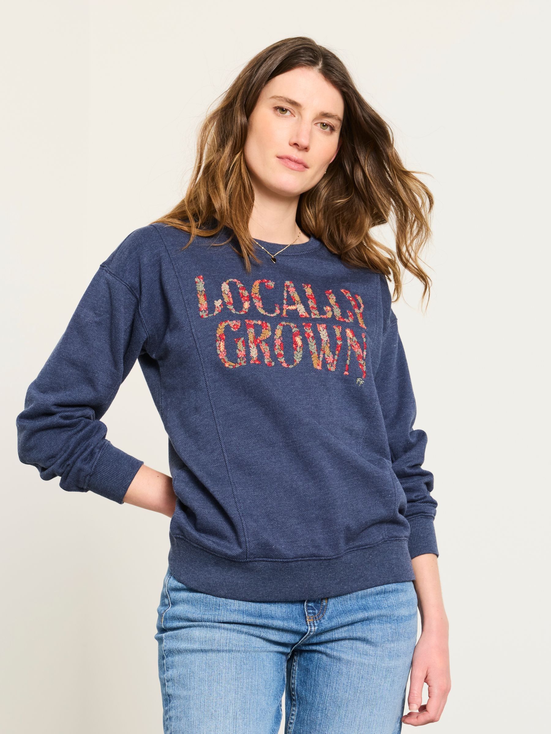 Locally Grown Graphic Crew Sweat Top in Navy - Image 1 of 6