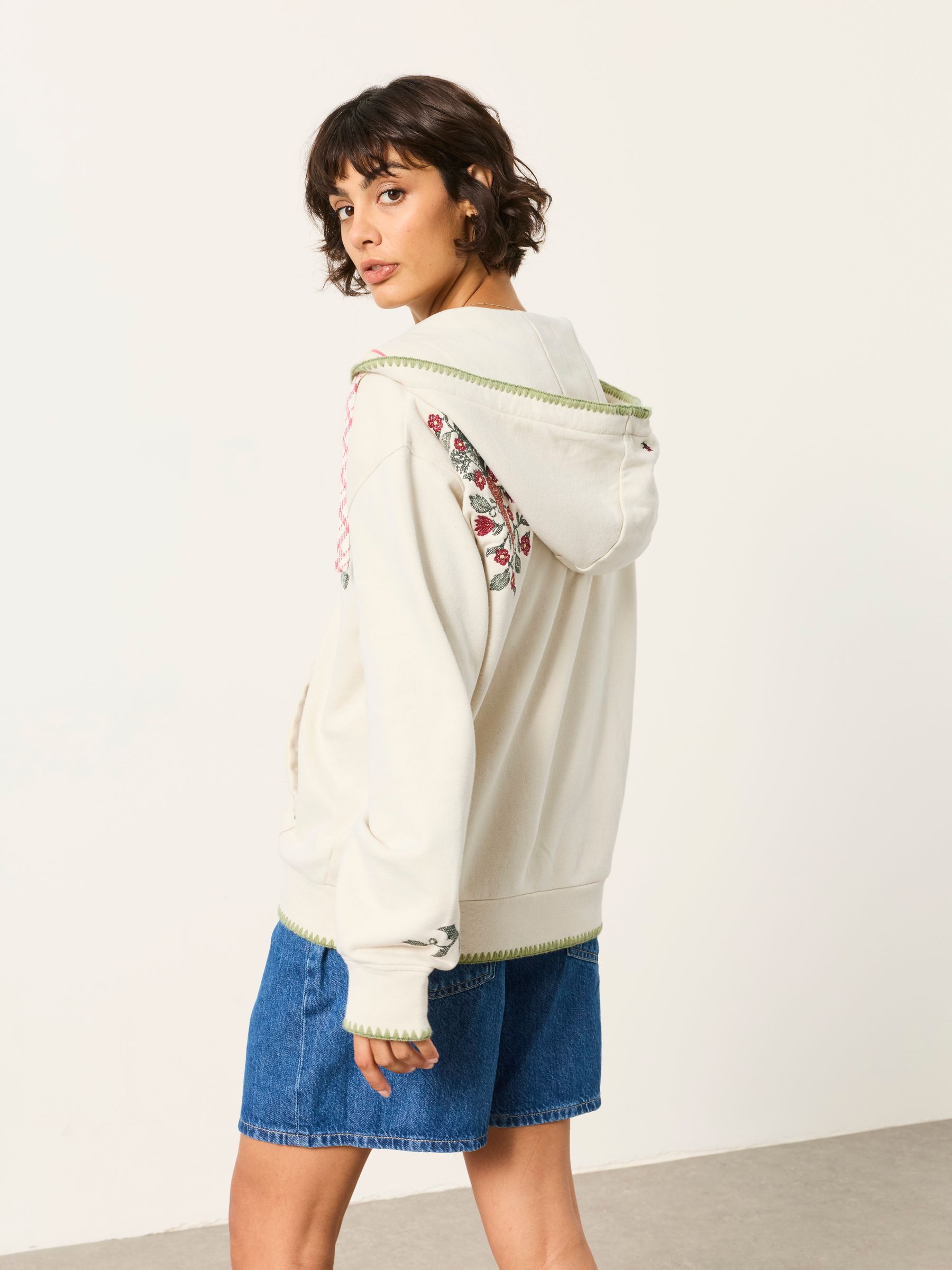 Fern Ivory Embroidered Zip Through Hoodie - Image 2 of 9