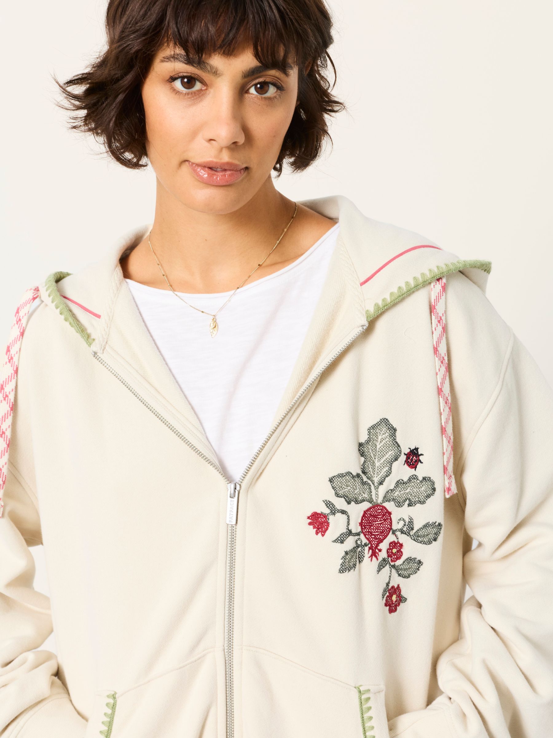 Fern Ivory Embroidered Zip Through Hoodie - Image 3 of 9