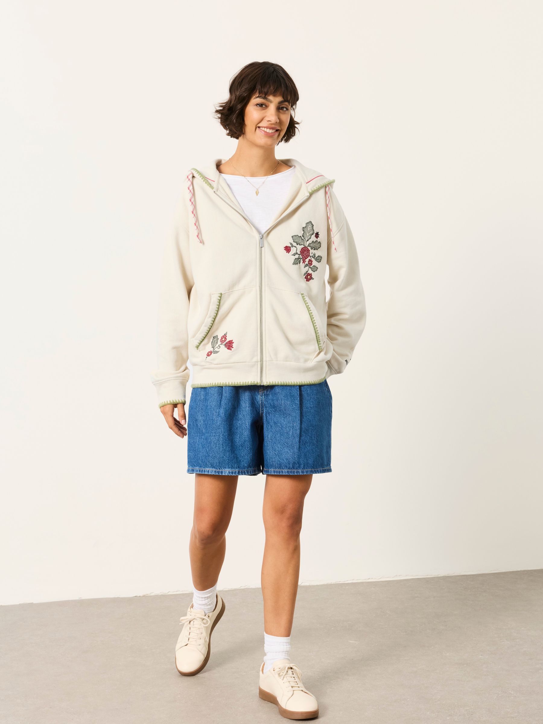 Fern Ivory Embroidered Zip Through Hoodie - Image 4 of 9