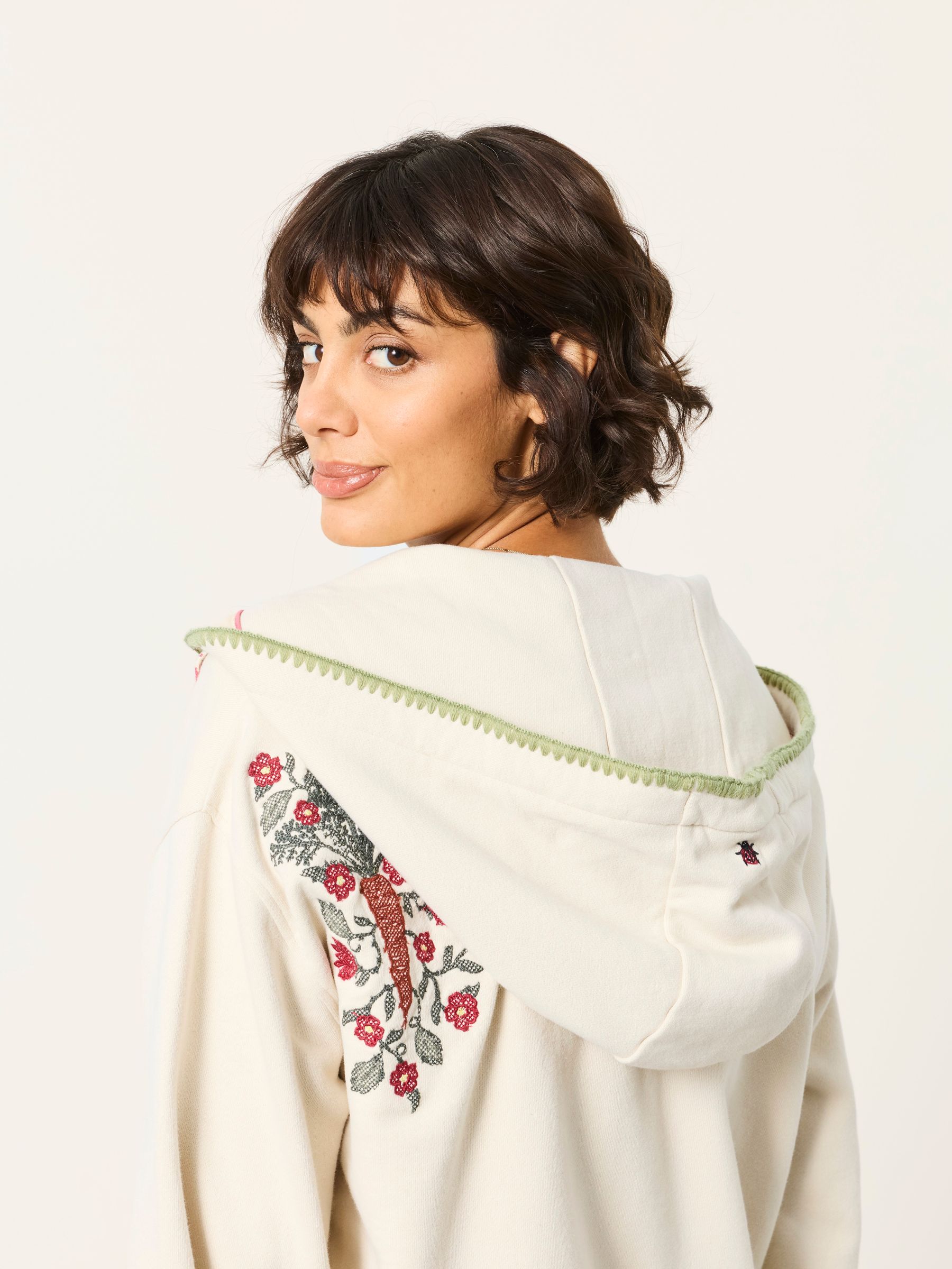 Fern Ivory Embroidered Zip Through Hoodie - Image 6 of 9