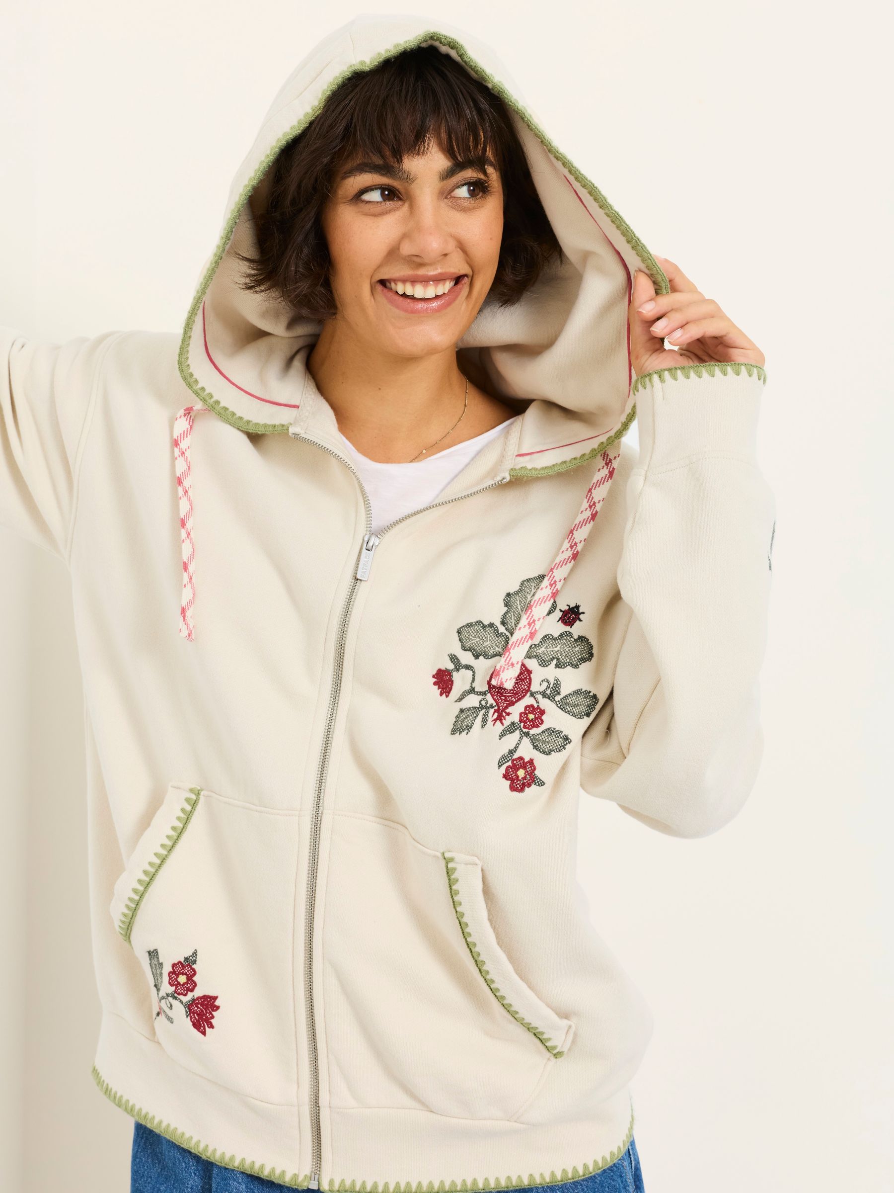 Fern Ivory Embroidered Zip Through Hoodie - Image 7 of 9