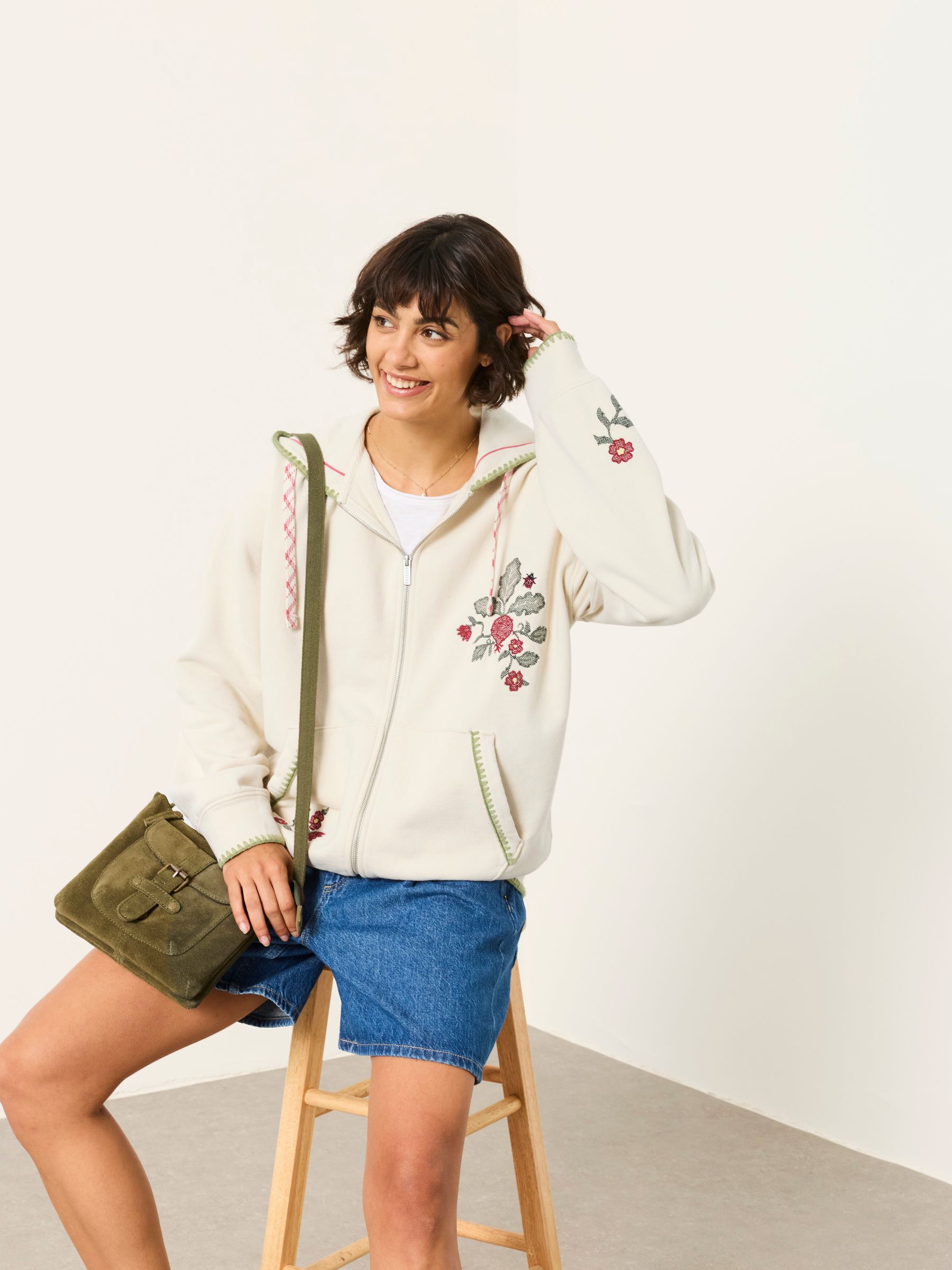 Fern Ivory Embroidered Zip Through Hoodie - Image 8 of 9
