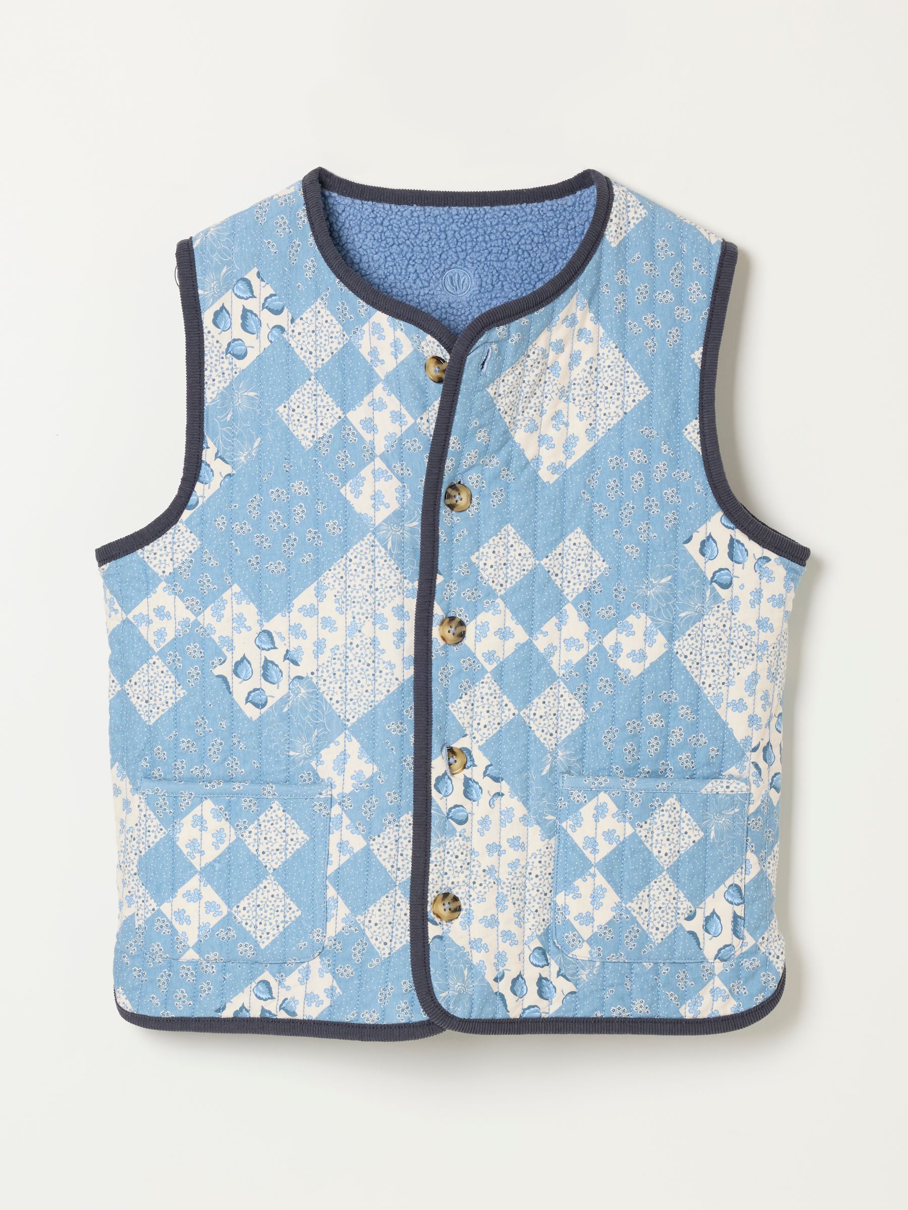 Reversible Blue Patchwork Quilted Fleece Gilet - Image 9 of 9